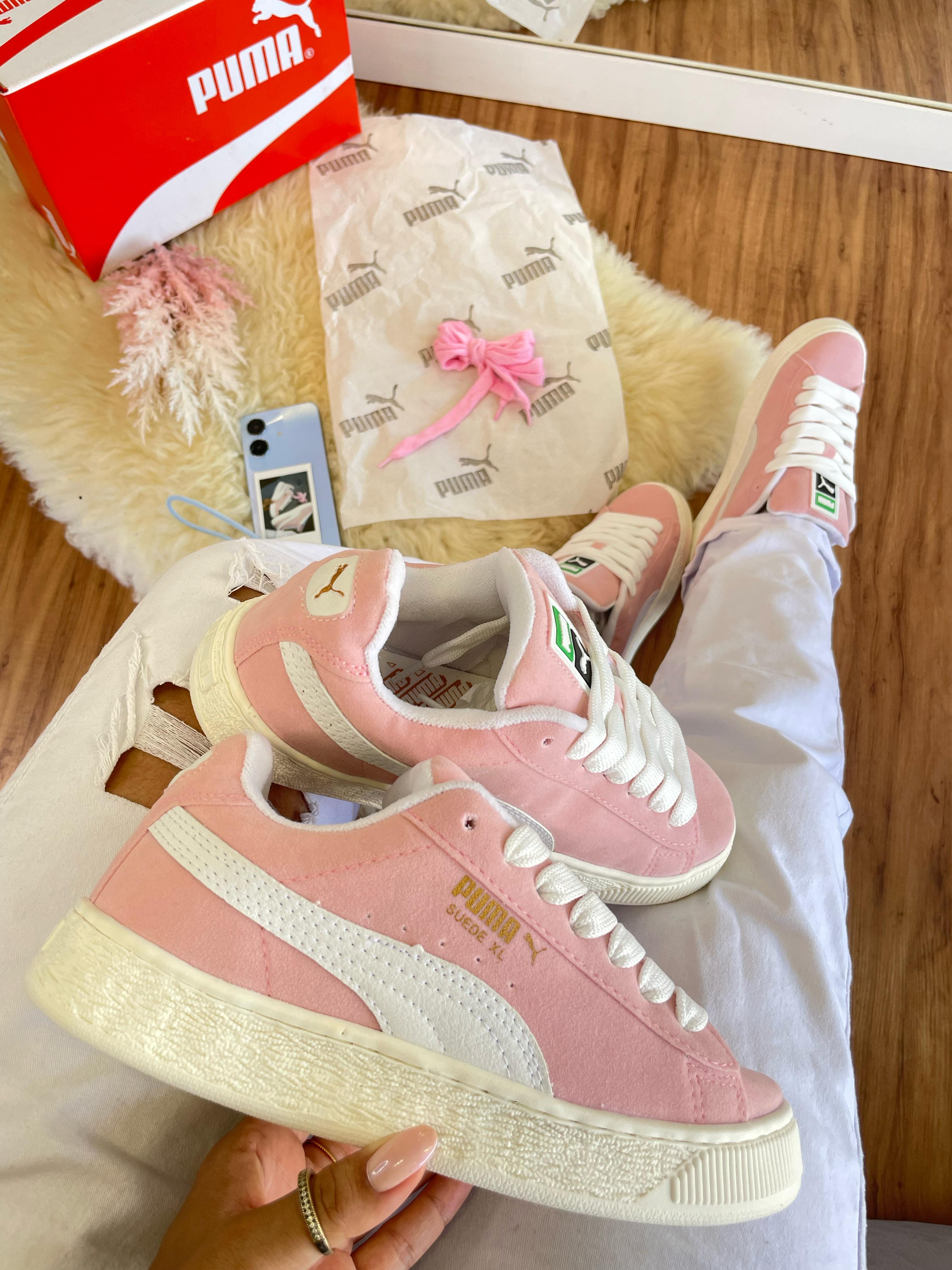 #99 Puma Suede rosa, disponível 34 ao 39 R$229,90