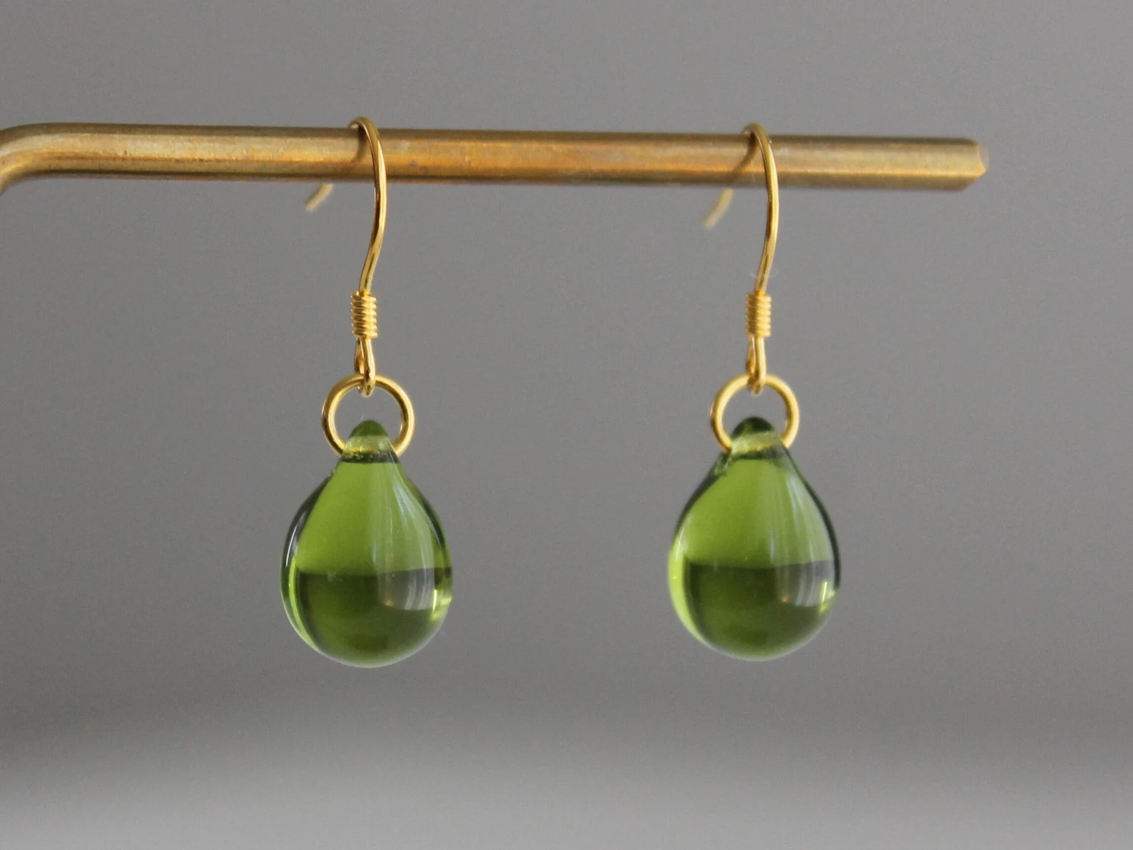 Green Glass Teardrop Earrings