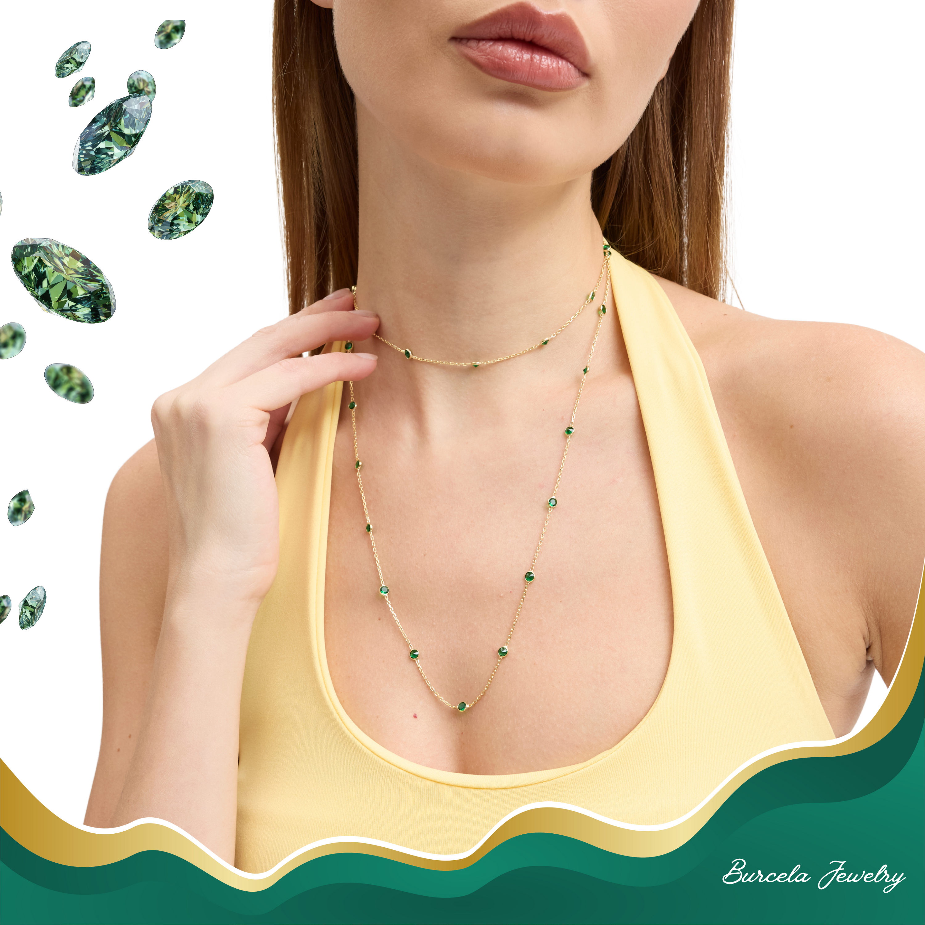 Emerald Accent Double Layer Necklace