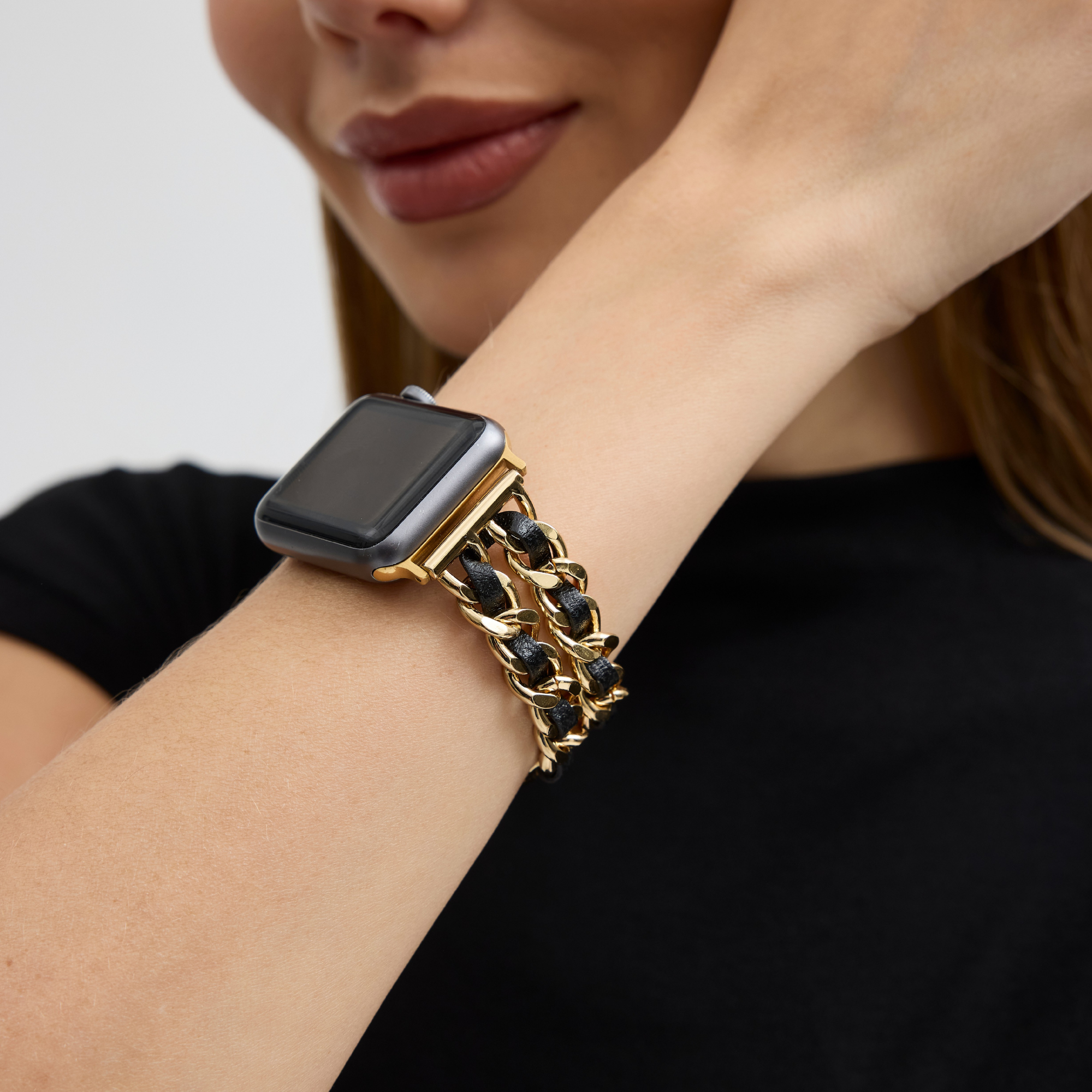 Gold and Black Leather Smartwatch Band