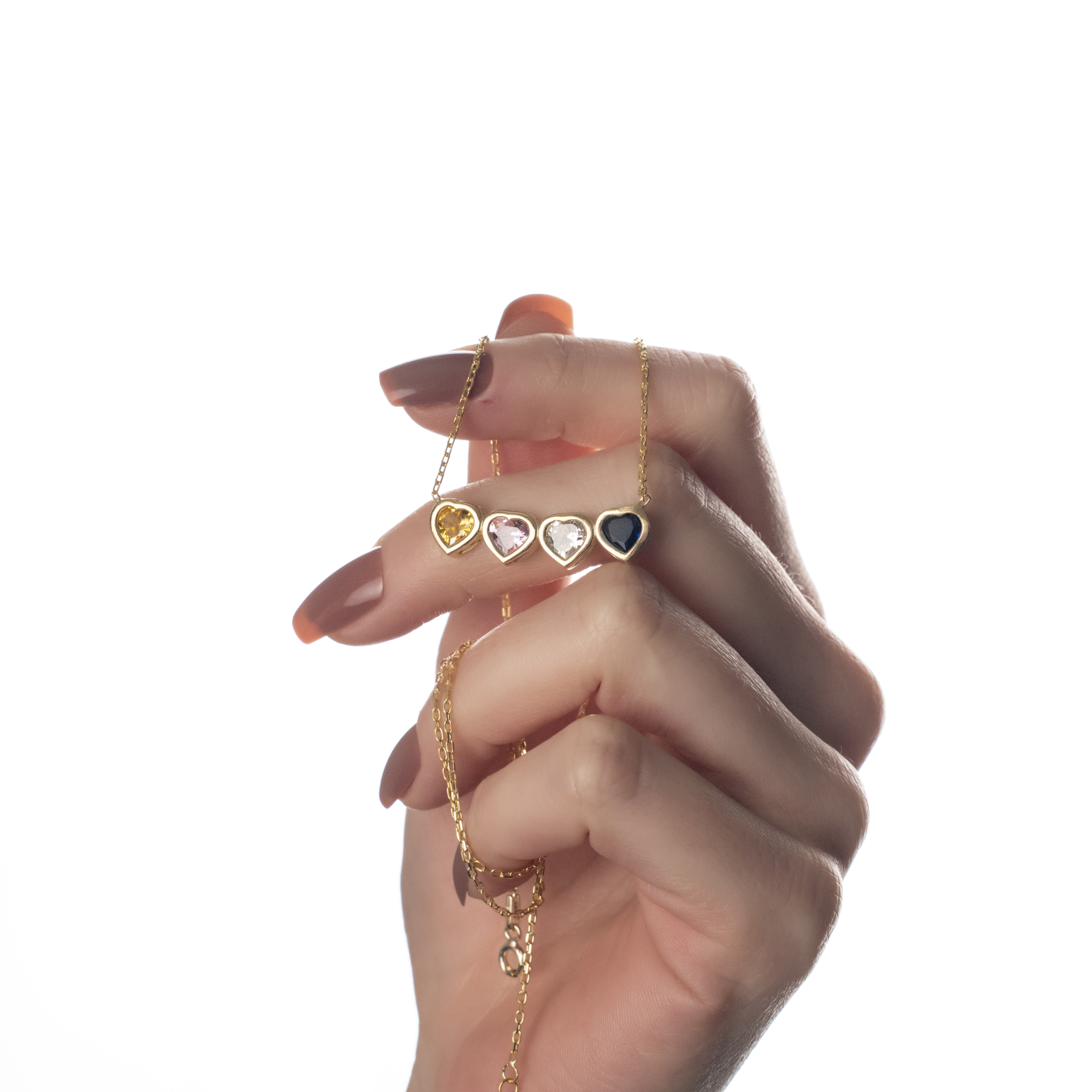 Personalized Sterling Silver Heart Birthstone Family Necklace