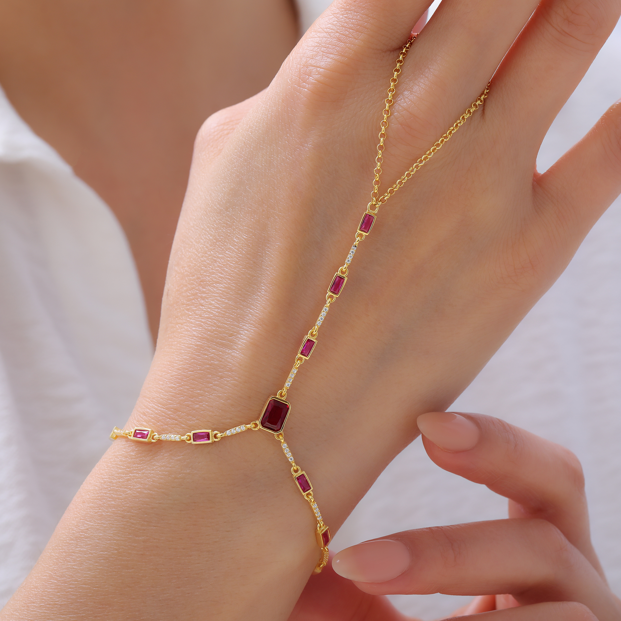 Gold and Ruby Hand Bracelet