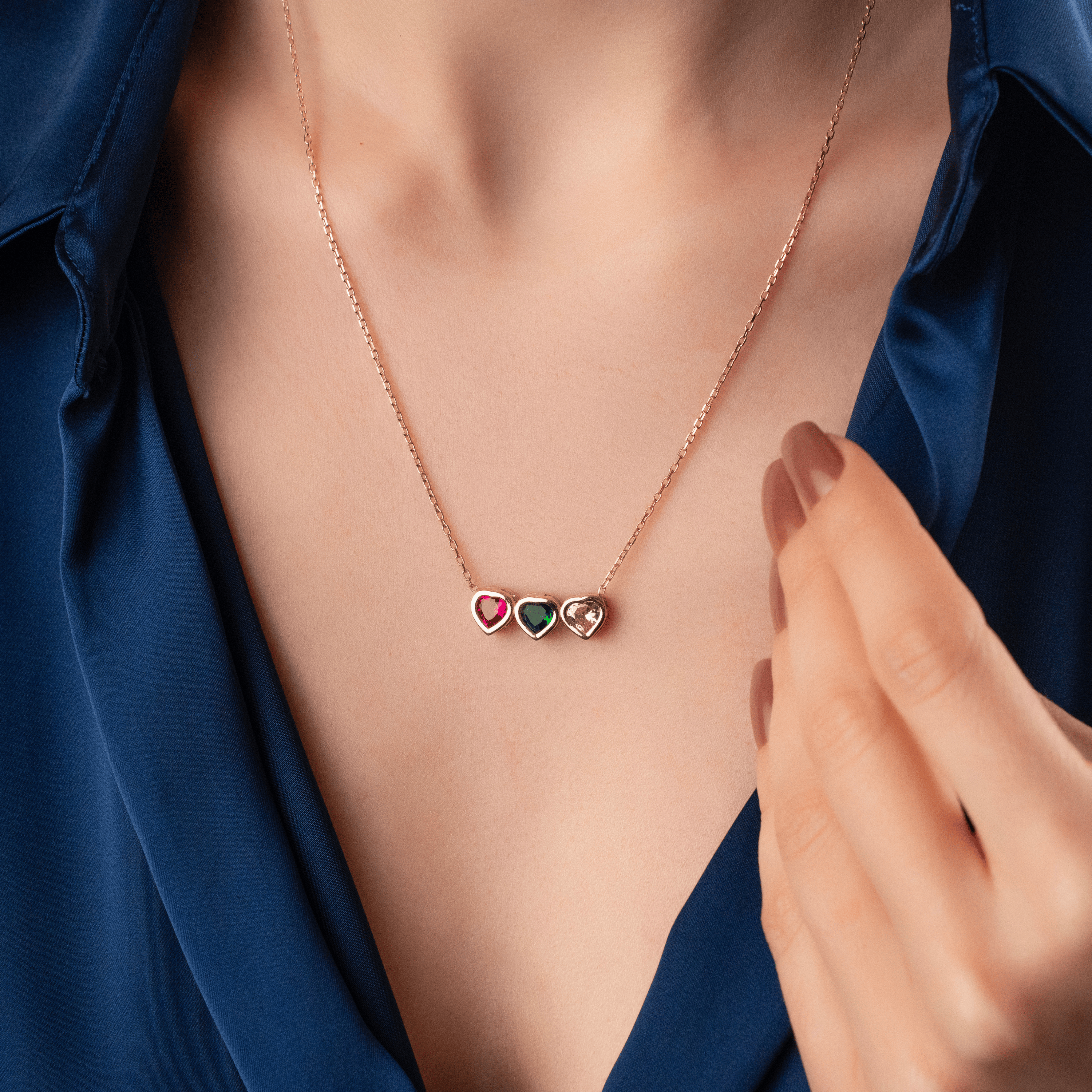 Personalized Sterling Silver Heart Birthstone Family Necklace