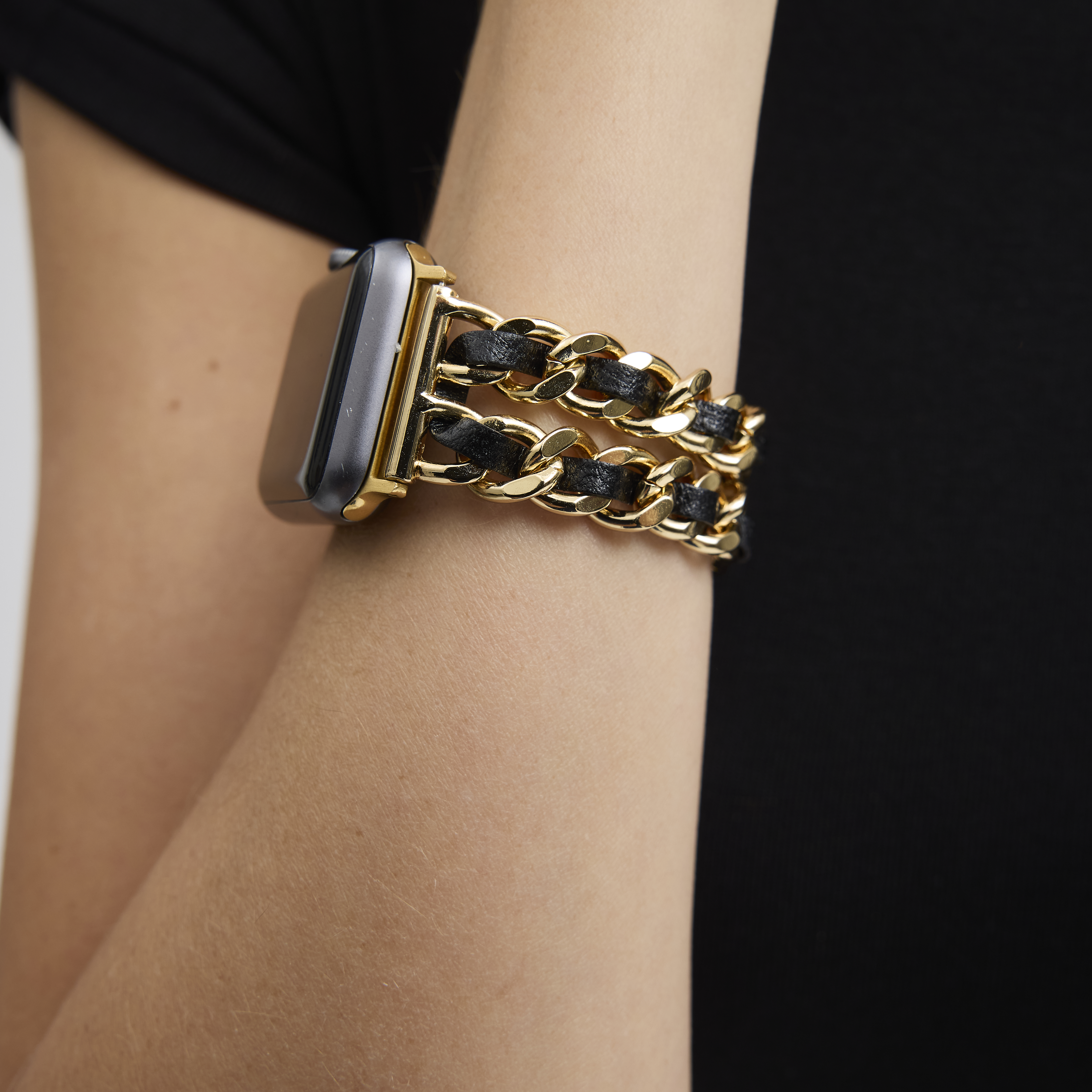 Gold and Black Leather Smartwatch Band