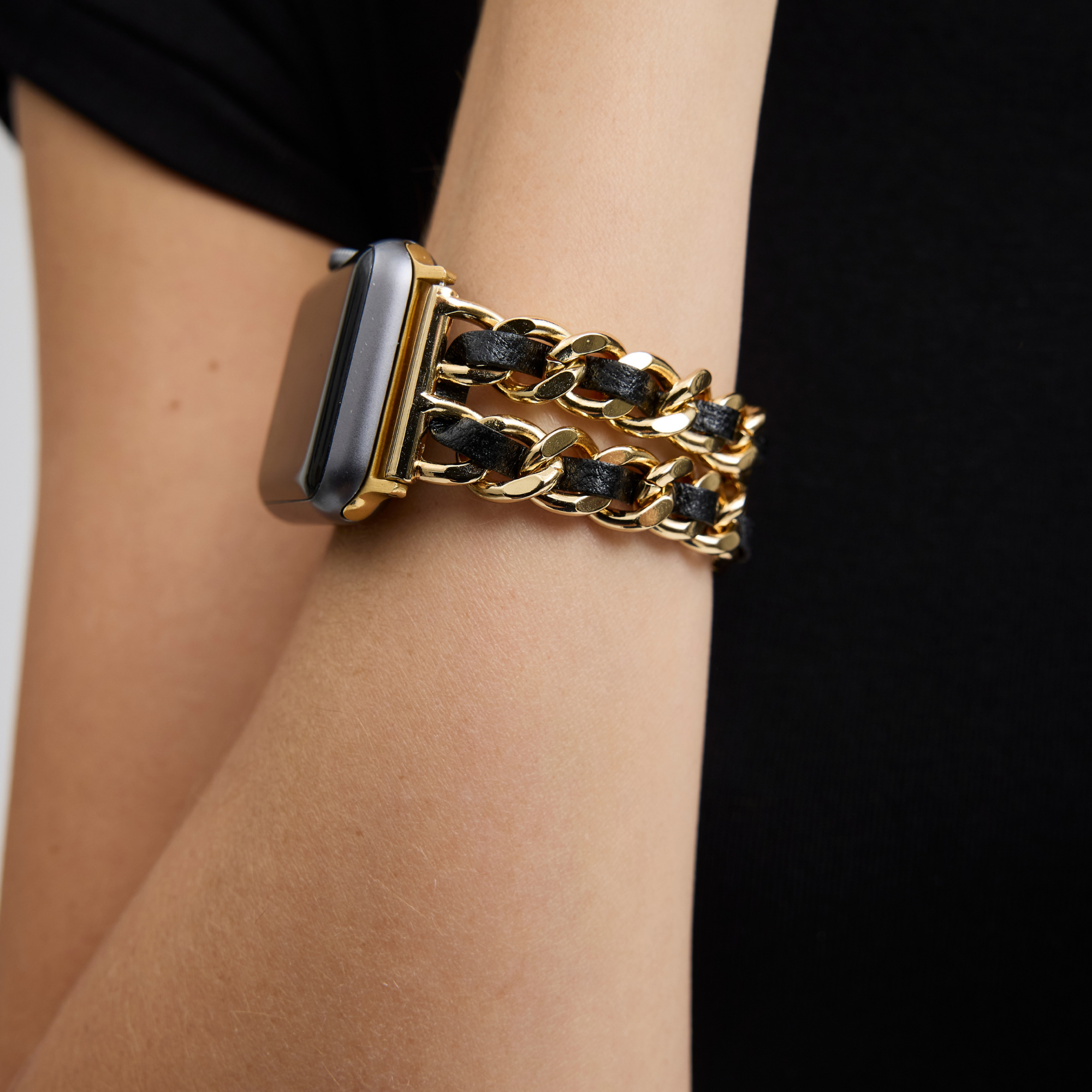 Gold and Black Leather Smartwatch Band