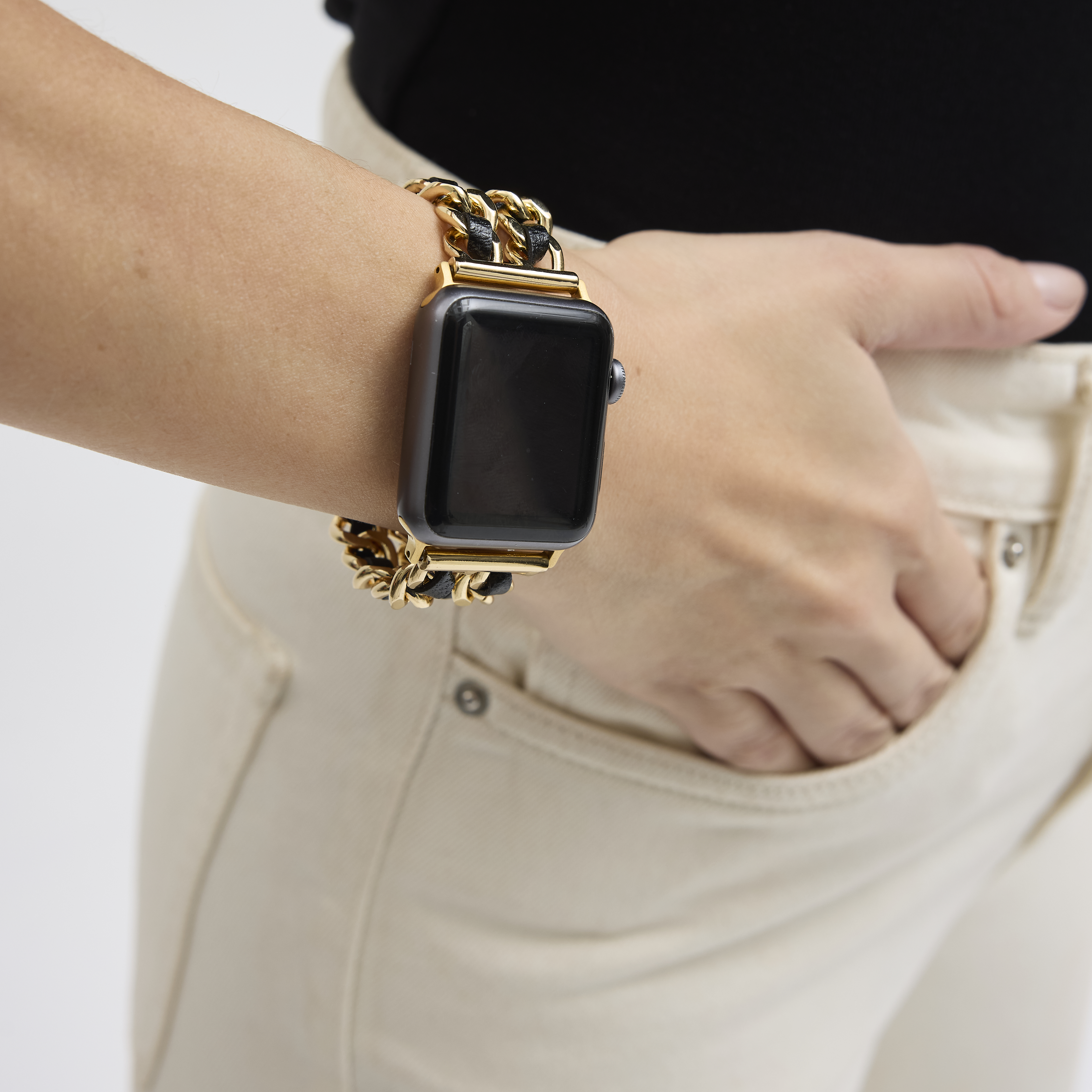 Gold and Black Leather Smartwatch Band