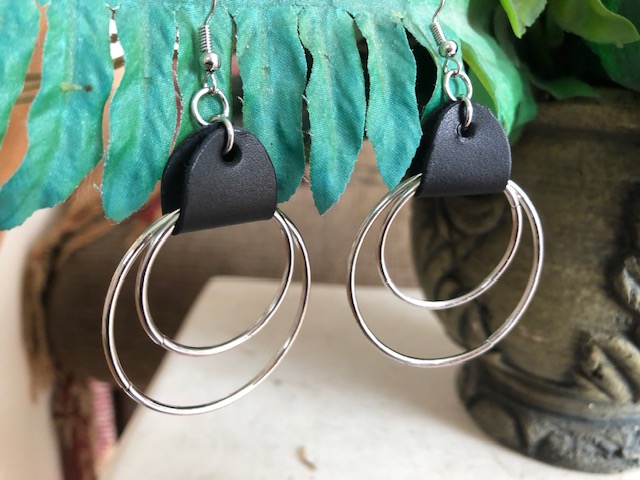 Hoop and Faux Leather Earrings