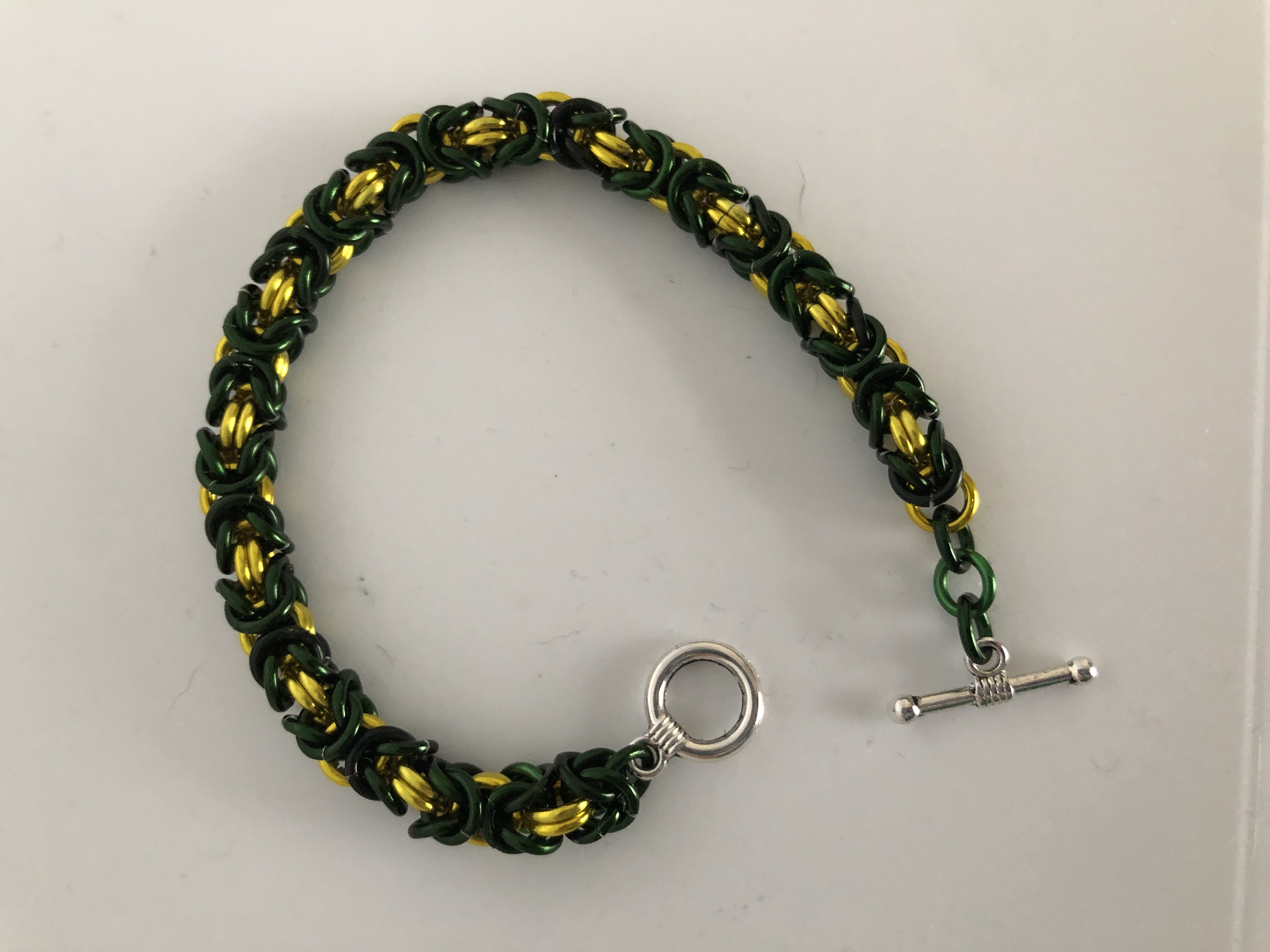 Green and Yellow Byzantine Chainmaille Bracelet