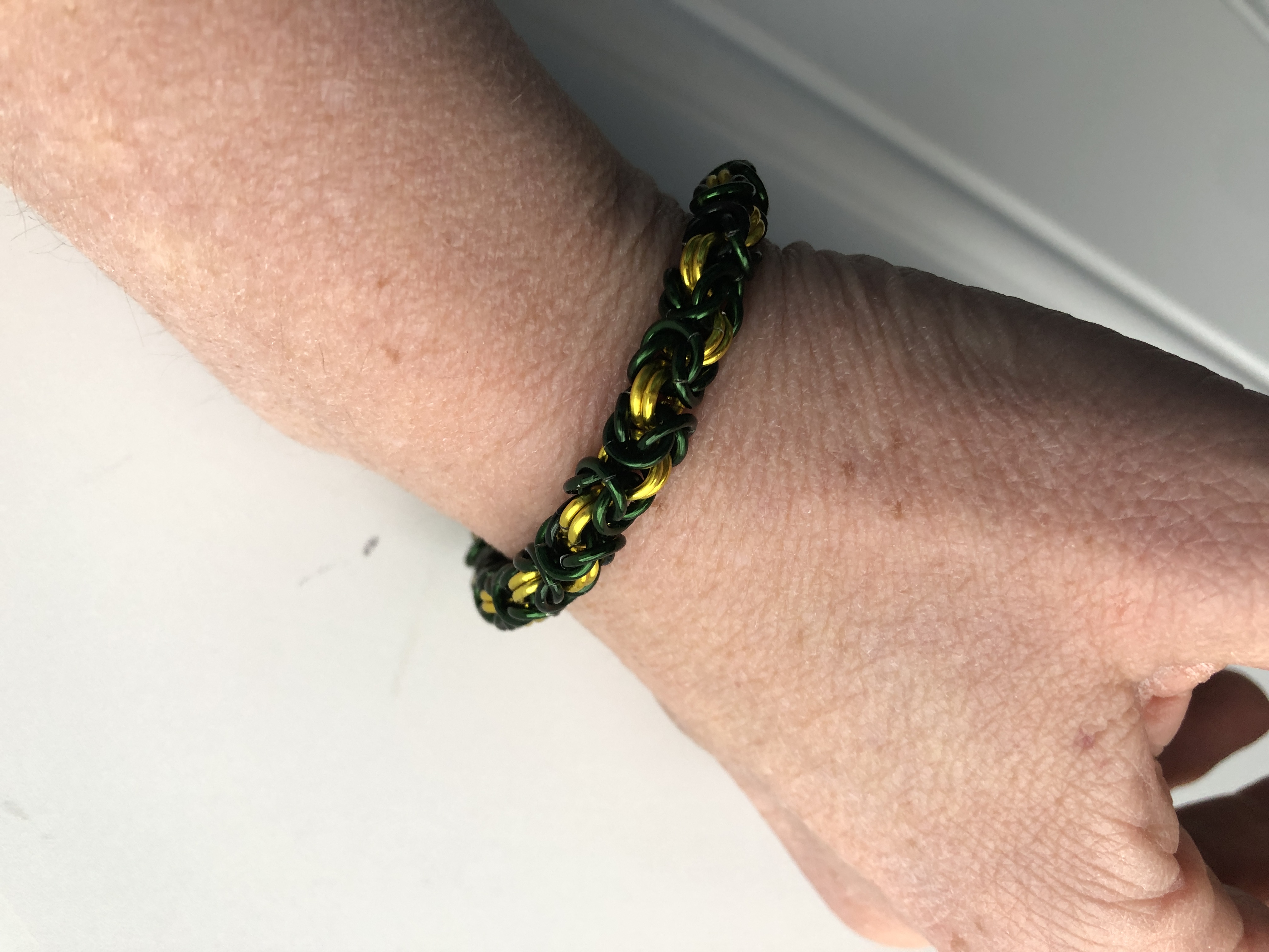 Green and Yellow Byzantine Chainmaille Bracelet