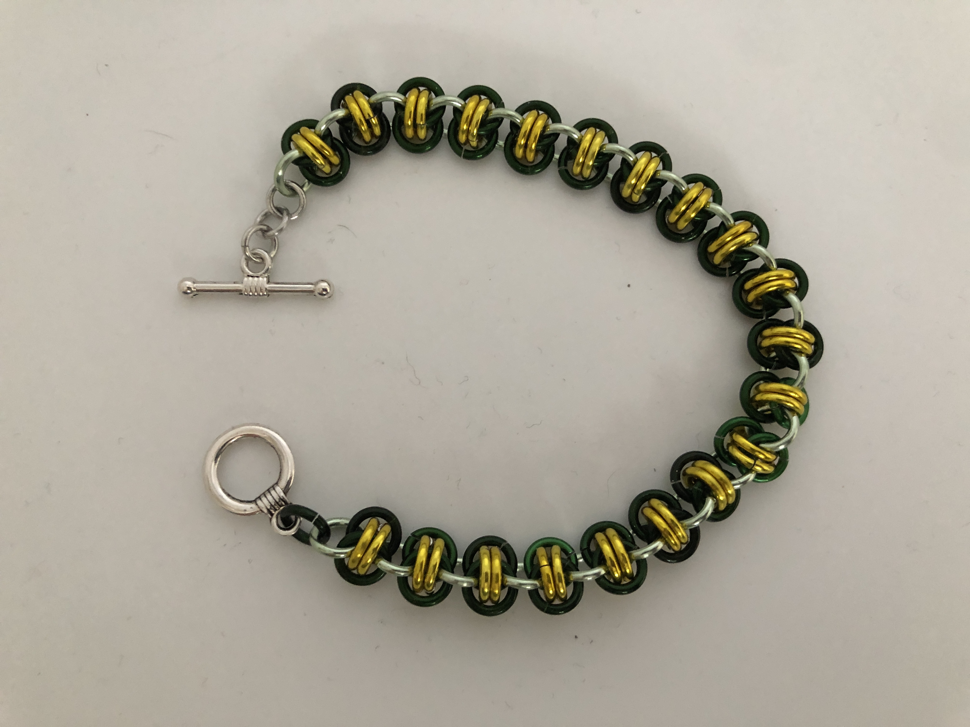 Green and Yellow Barrel Chainmaille Bracelet