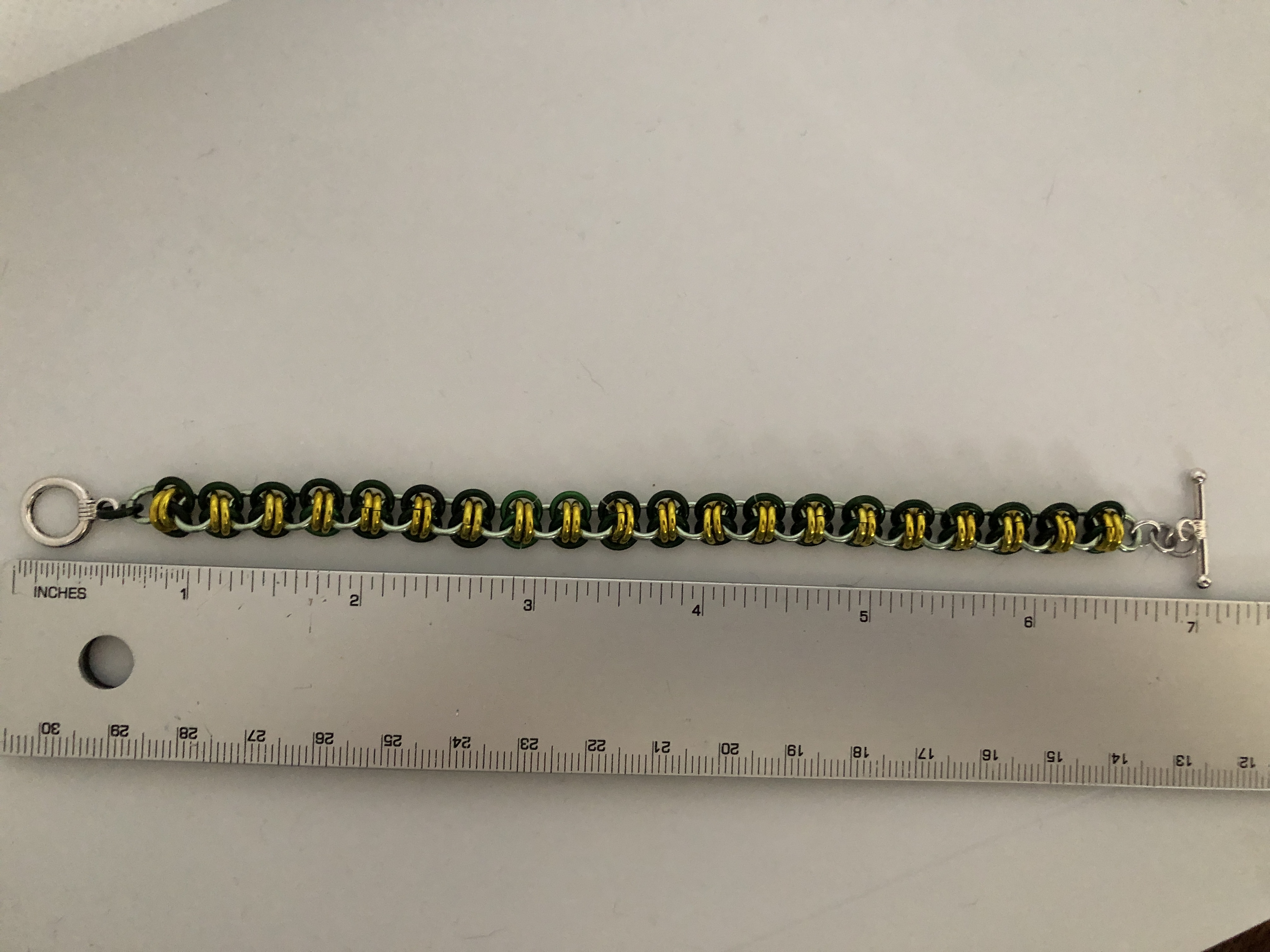 Green and Yellow Barrel Chainmaille Bracelet