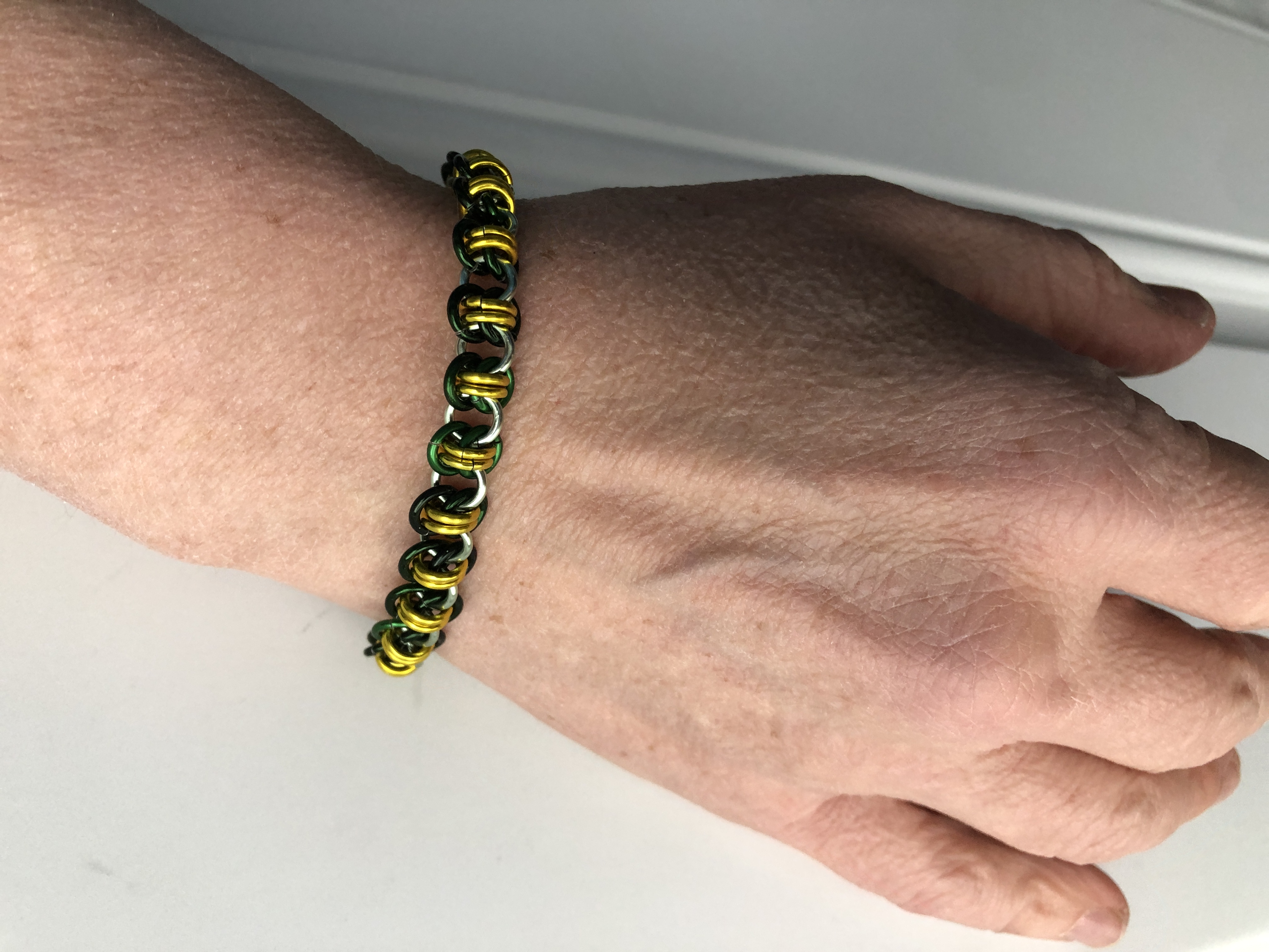 Green and Yellow Barrel Chainmaille Bracelet