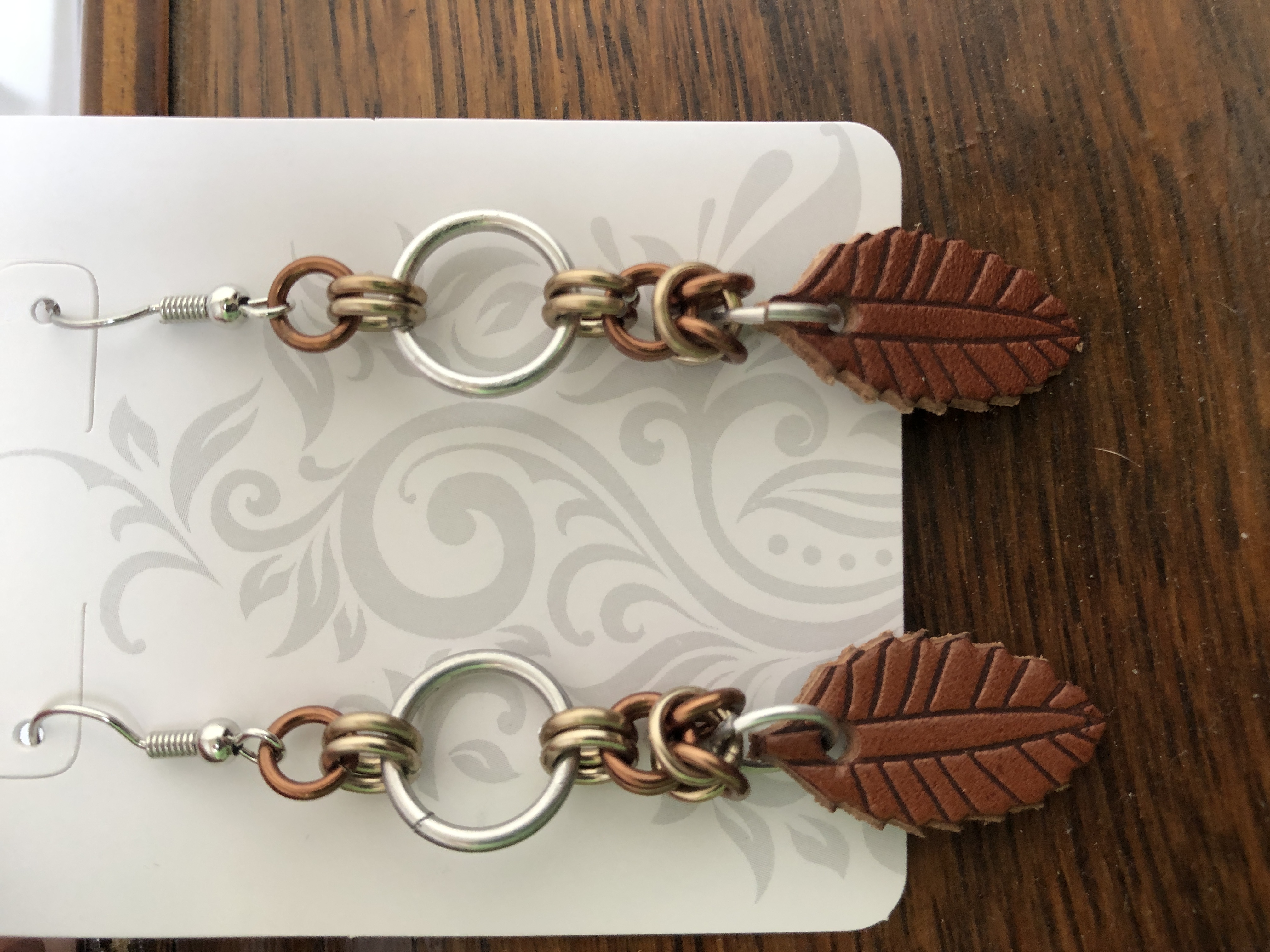 Autumn Leaves Chainmaille and Faux Leather Earrings