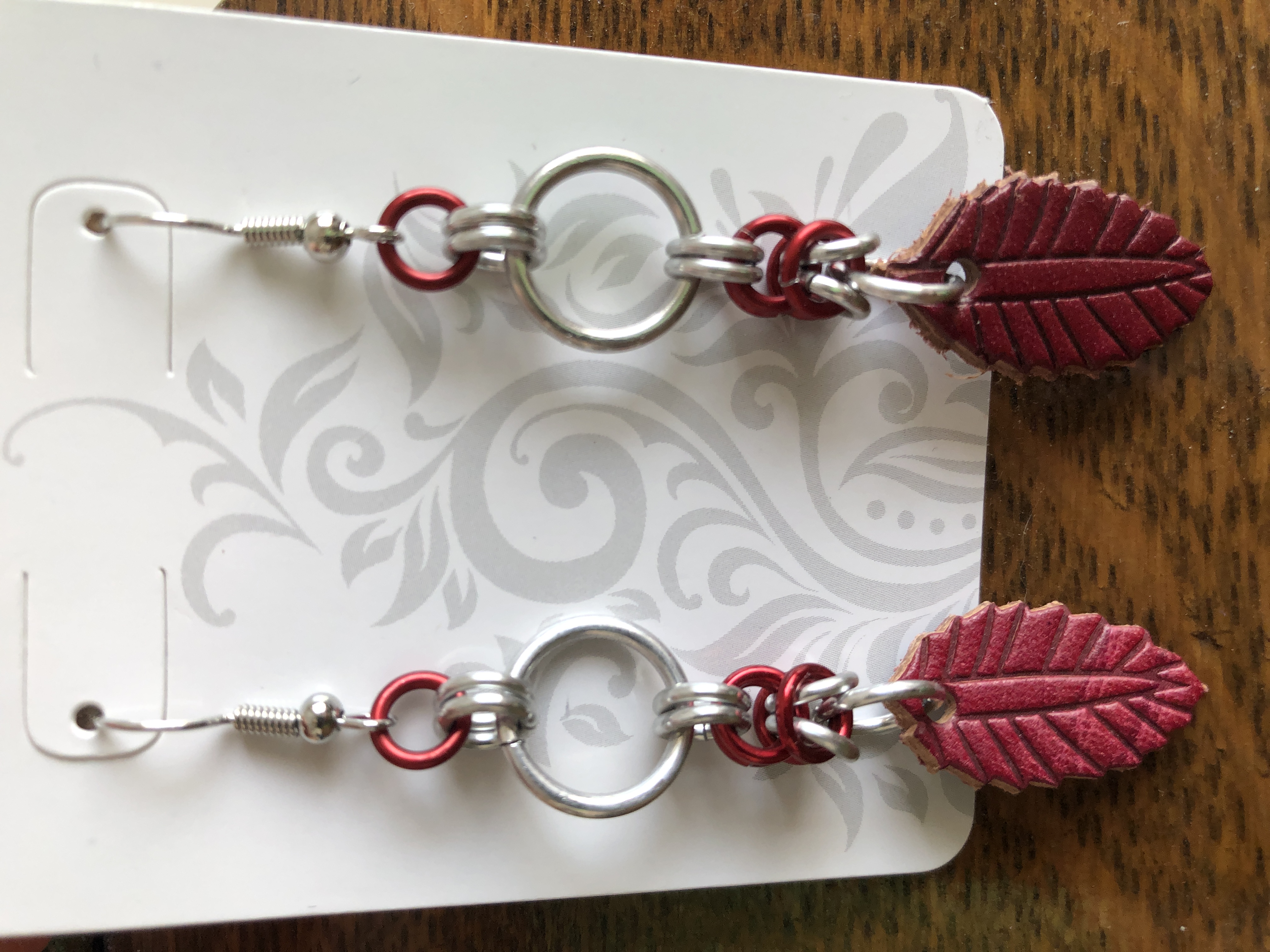 Autumn Leaves Chainmaille and Faux Leather Earrings