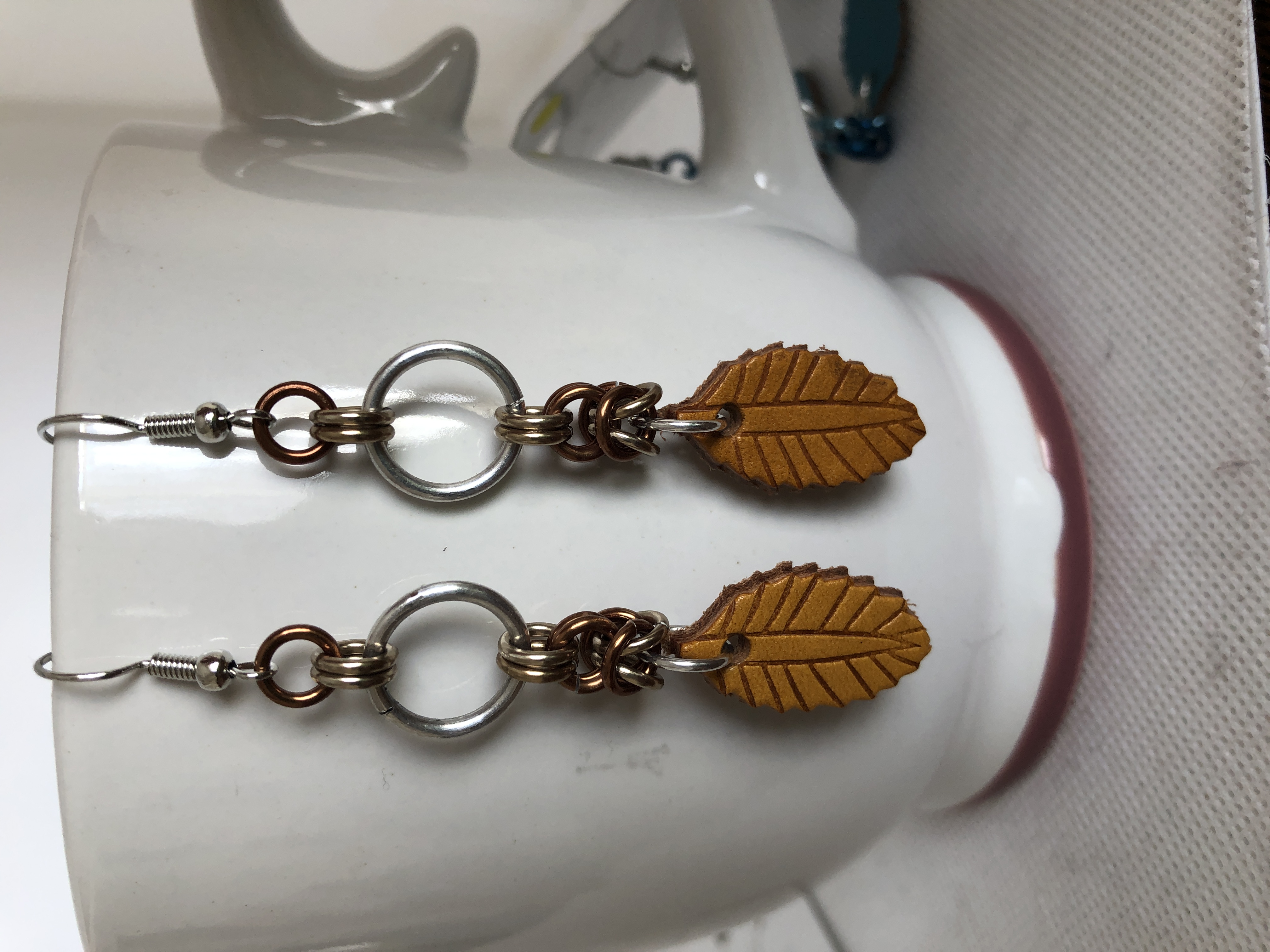 Autumn Leaves Chainmaille and Faux Leather Earrings