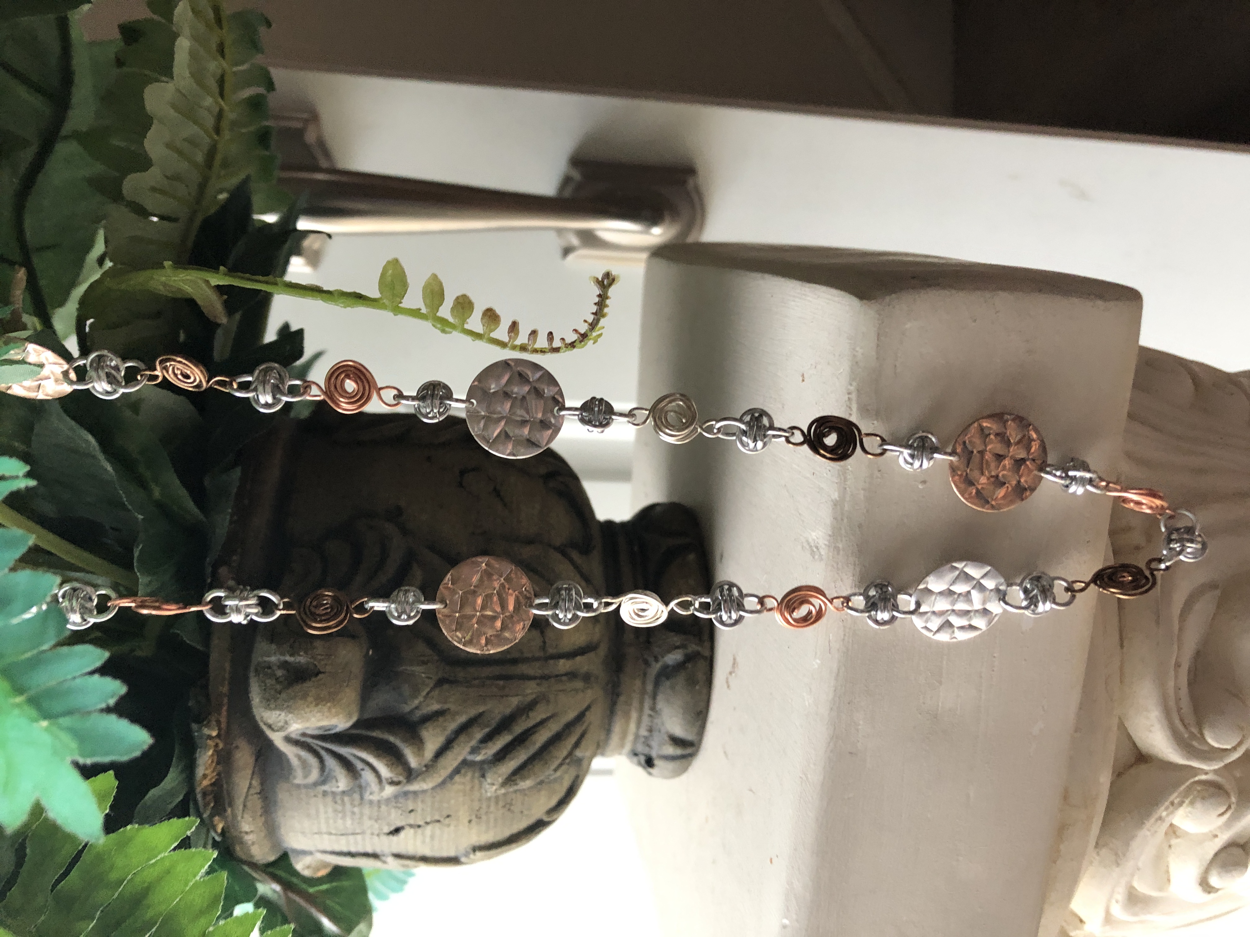 Chainmaille & Wire Hammered Disc Necklace, 21"