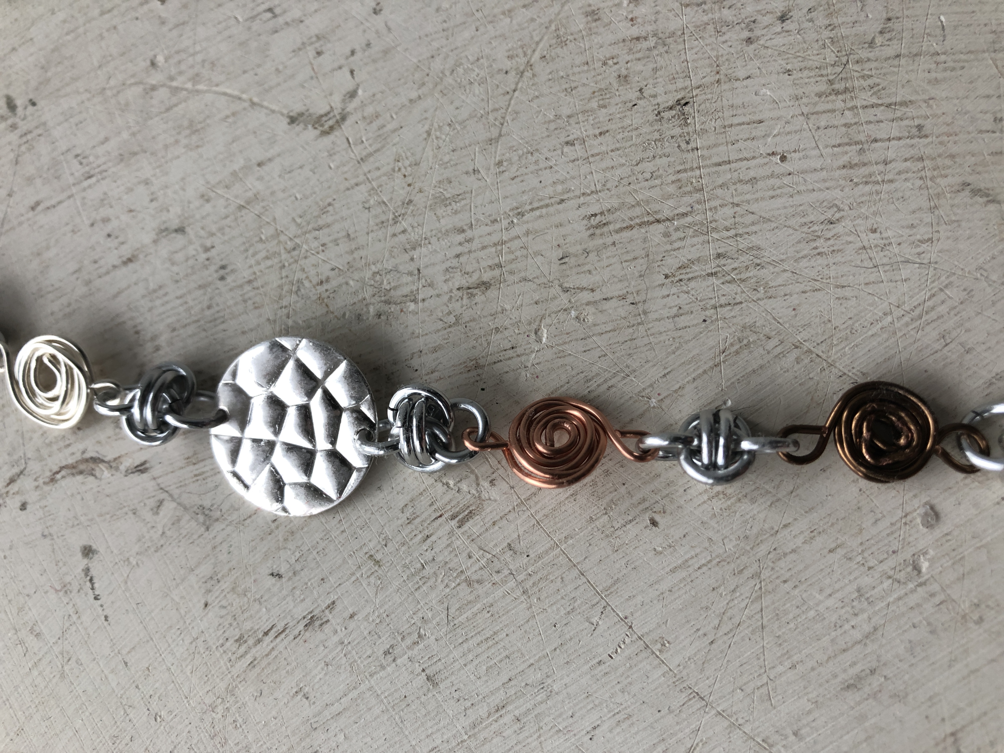 Chainmaille & Wire Hammered Disc Necklace, 21"