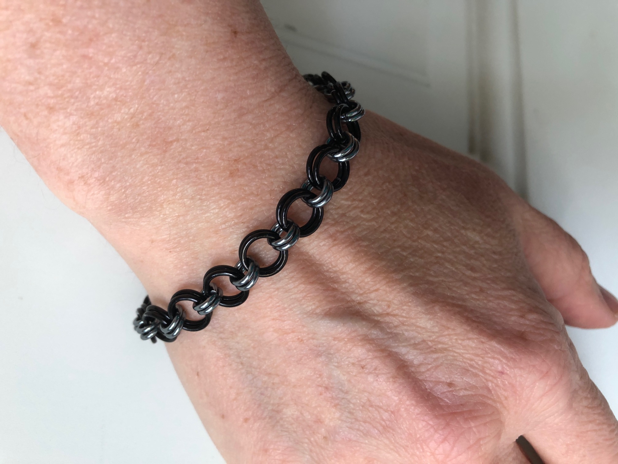 Chain Link Black and Stormy Grey Chainmaille Bracelet