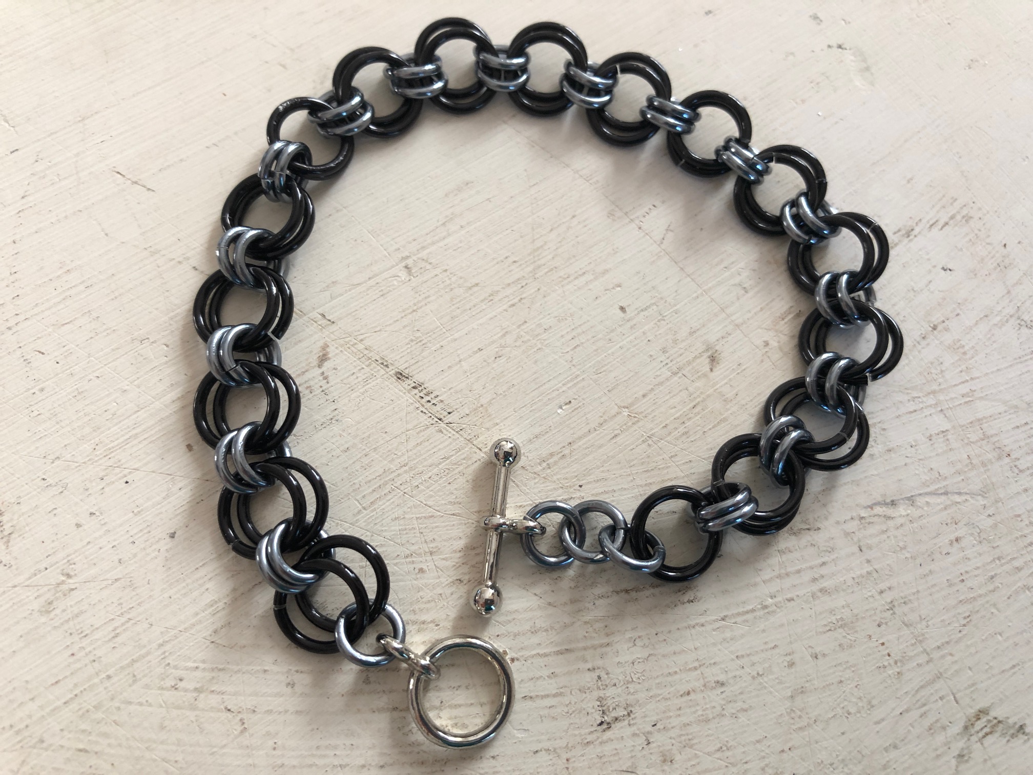 Chain Link Black and Stormy Grey Chainmaille Bracelet