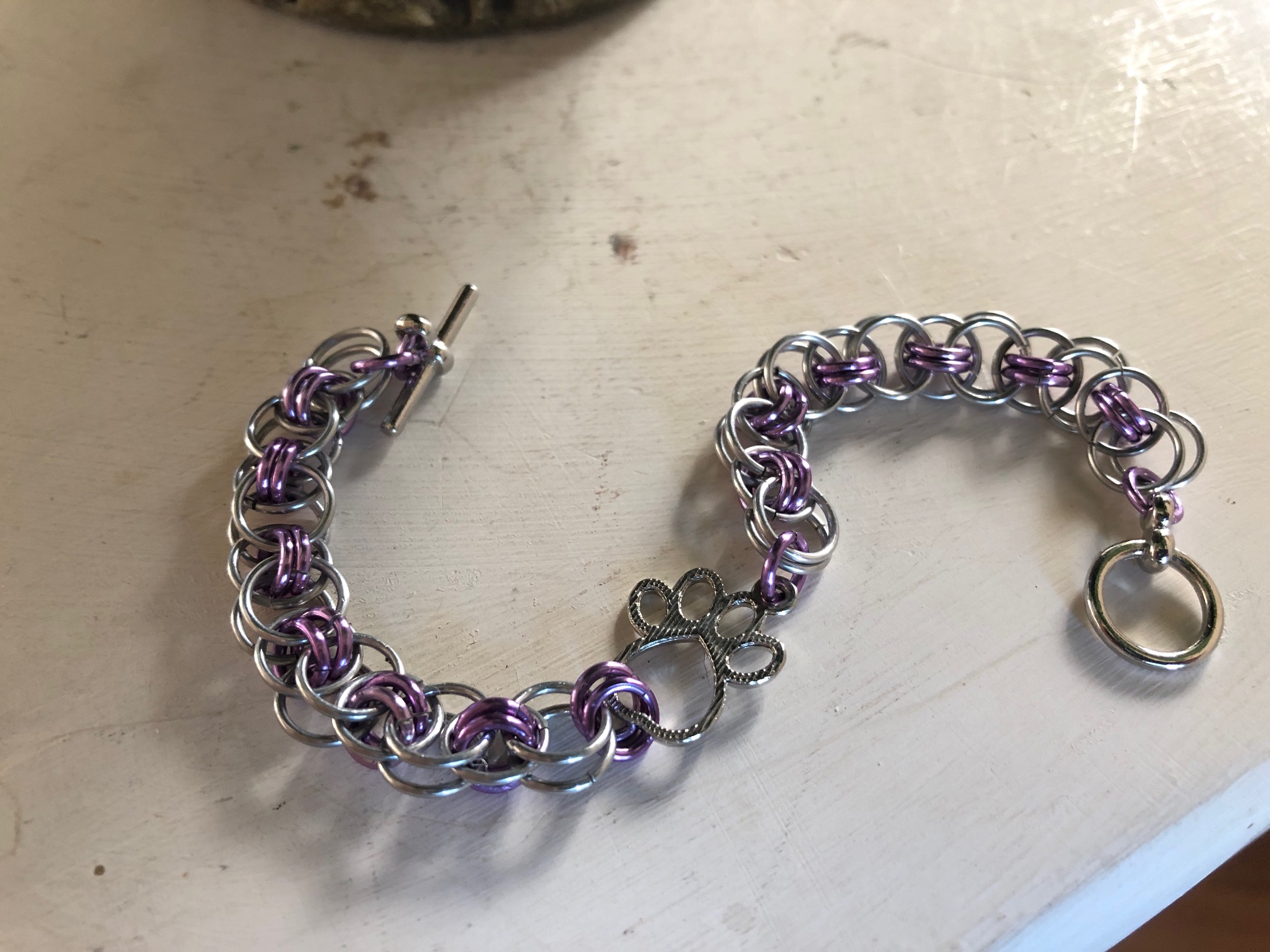 Light Purple Paw Charm Chainmaille Bracelet