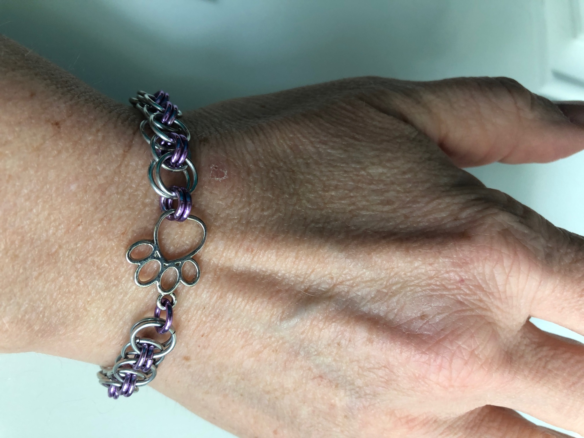 Light Purple Paw Charm Chainmaille Bracelet