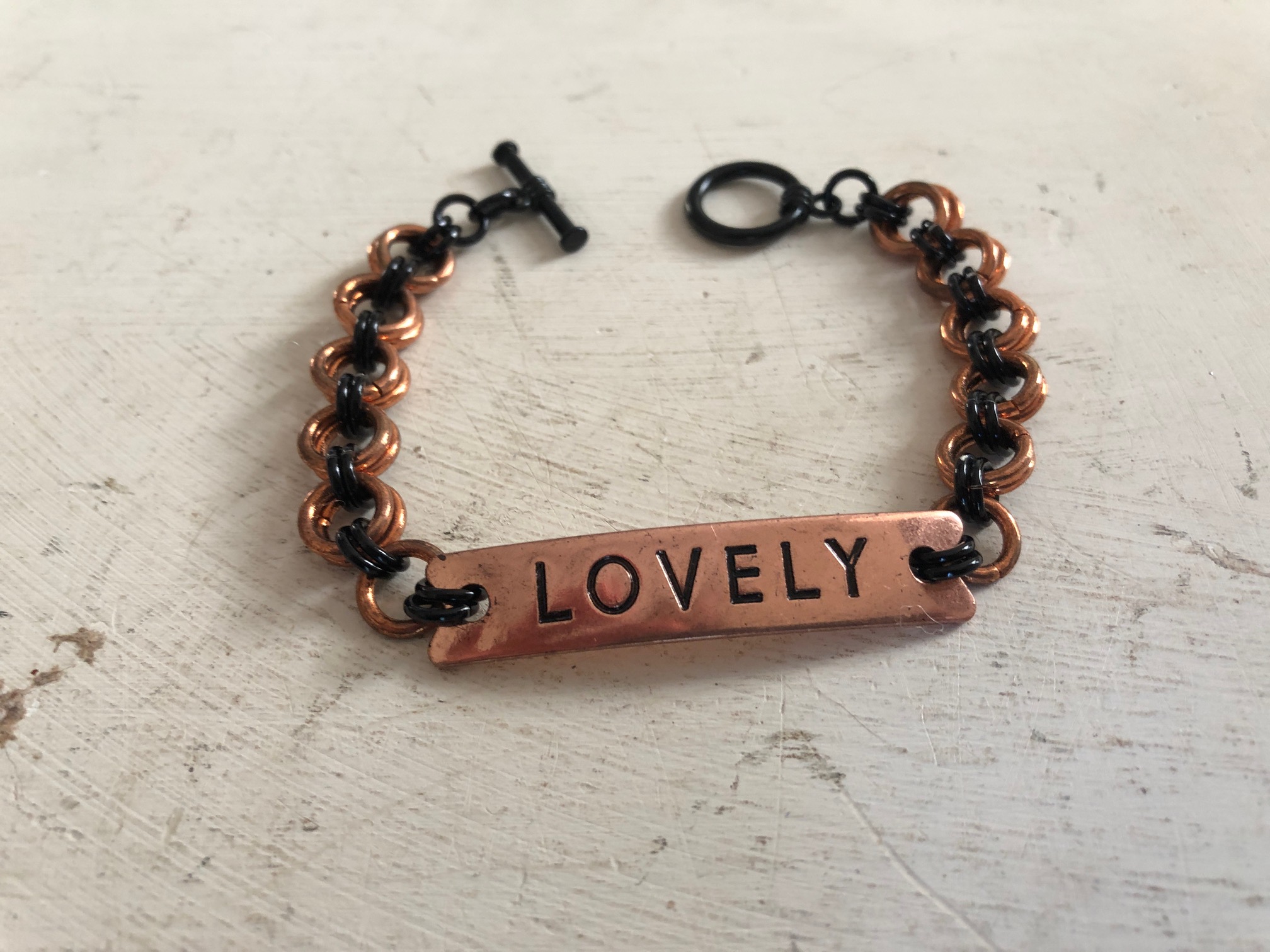 Chain Link "Lovely" Charm Bracelet