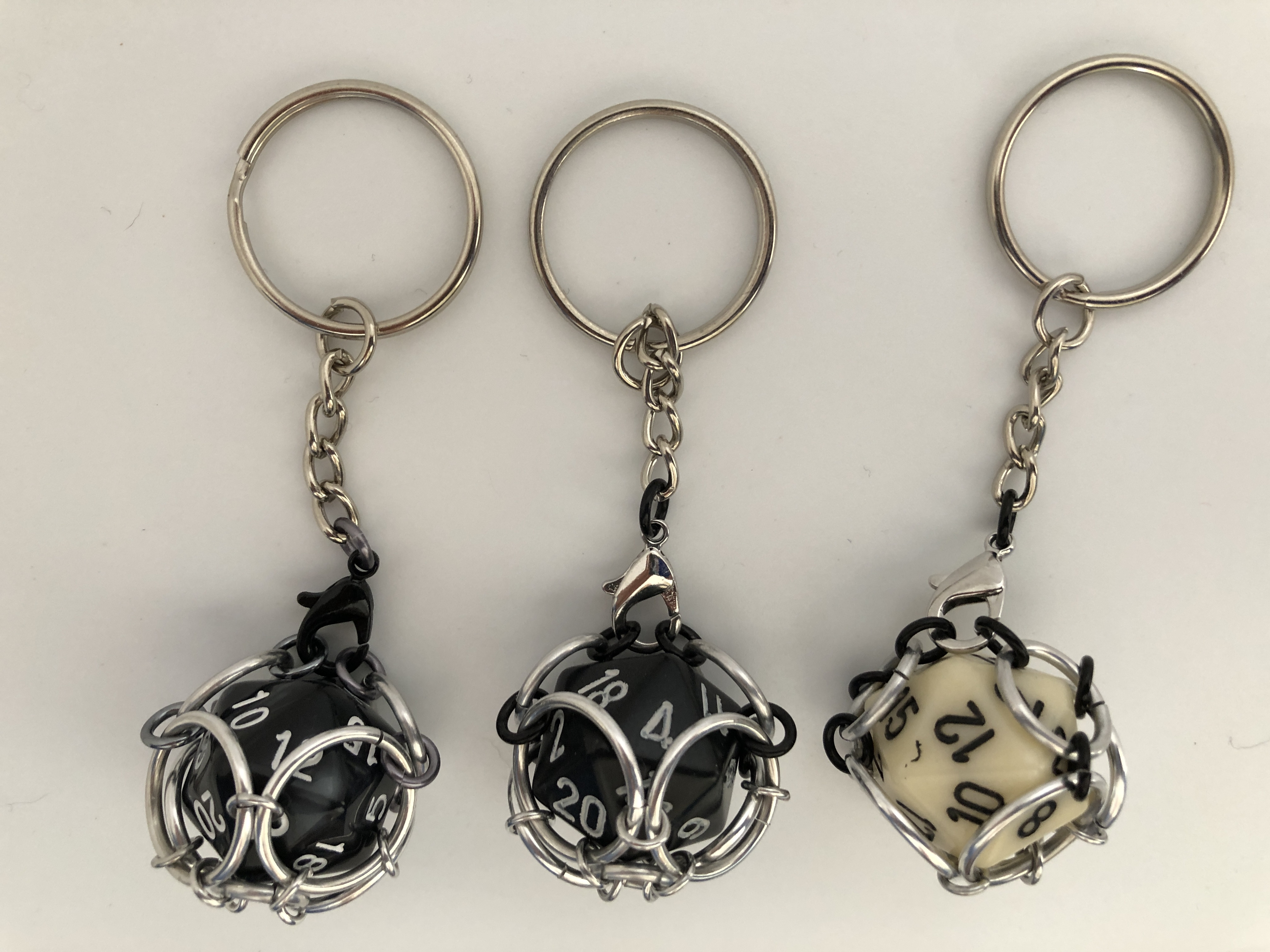 Playable Caged d20 Keychains--Black, White