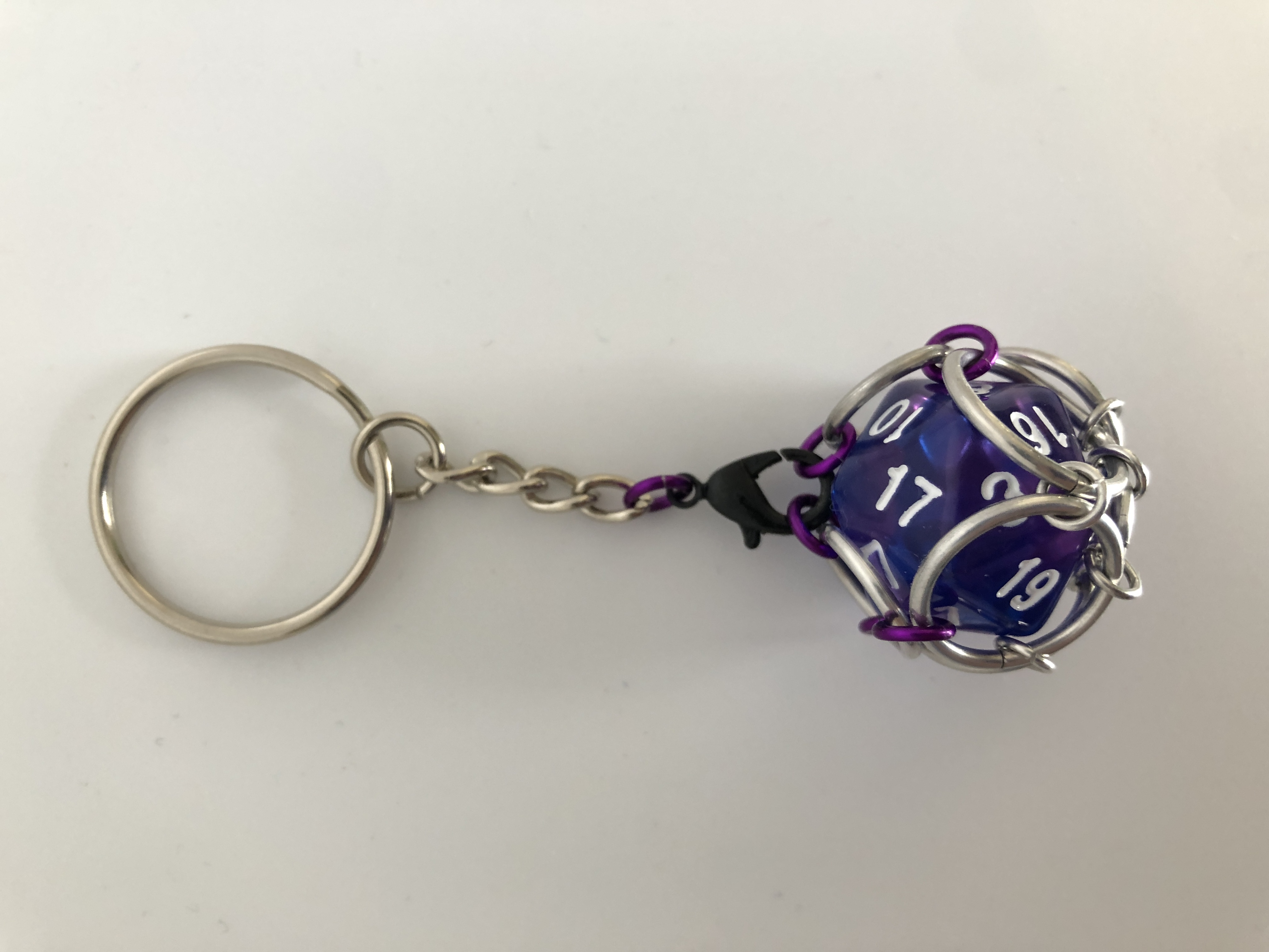 Playable Caged d20 Keychains--Purple