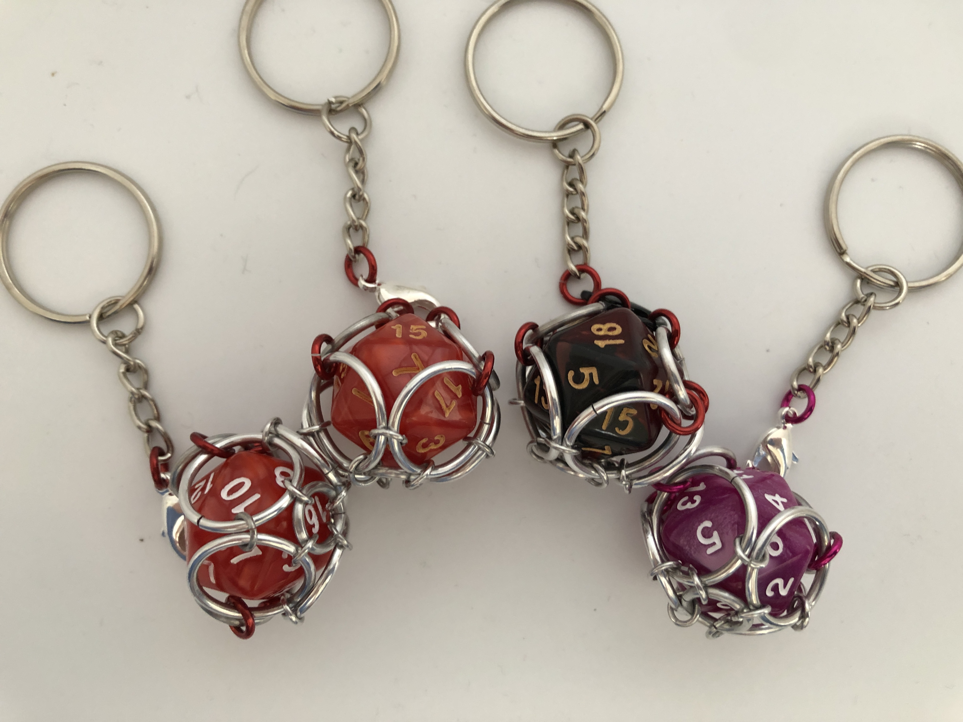 Playable Caged d20 Keychains--Red