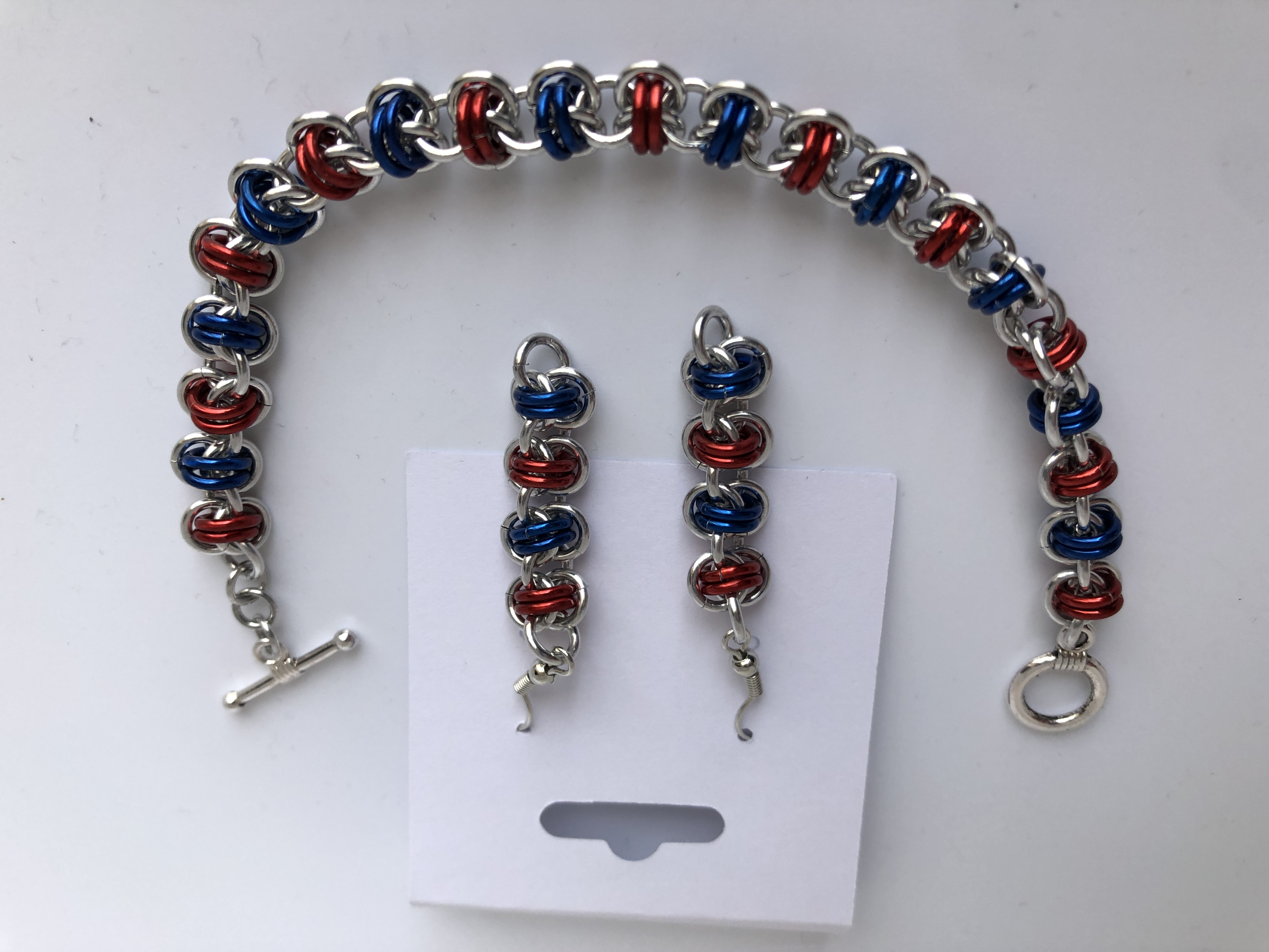 Red and Blue Chainmaille Earrings!