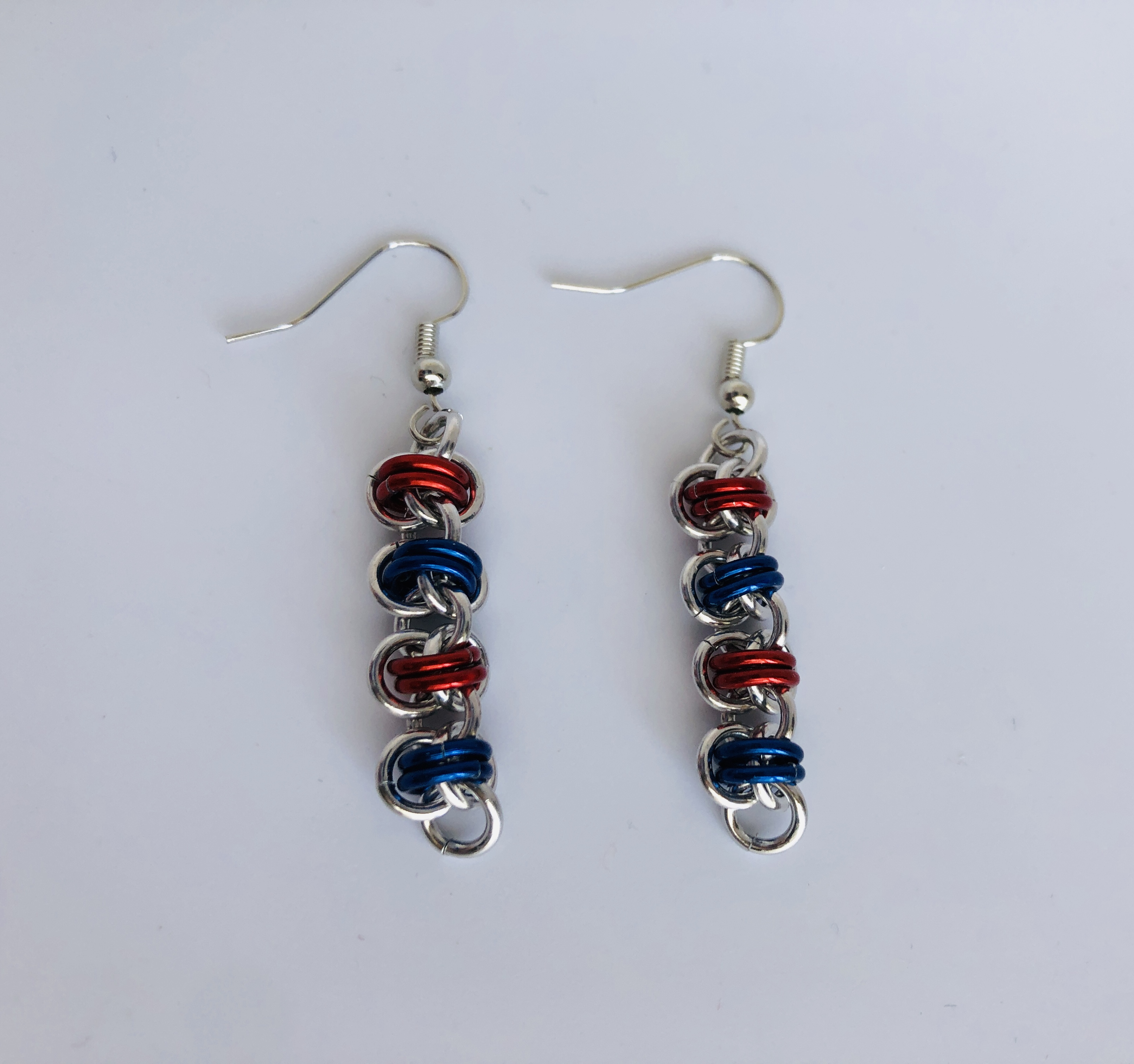 Red and Blue Chainmaille Earrings!