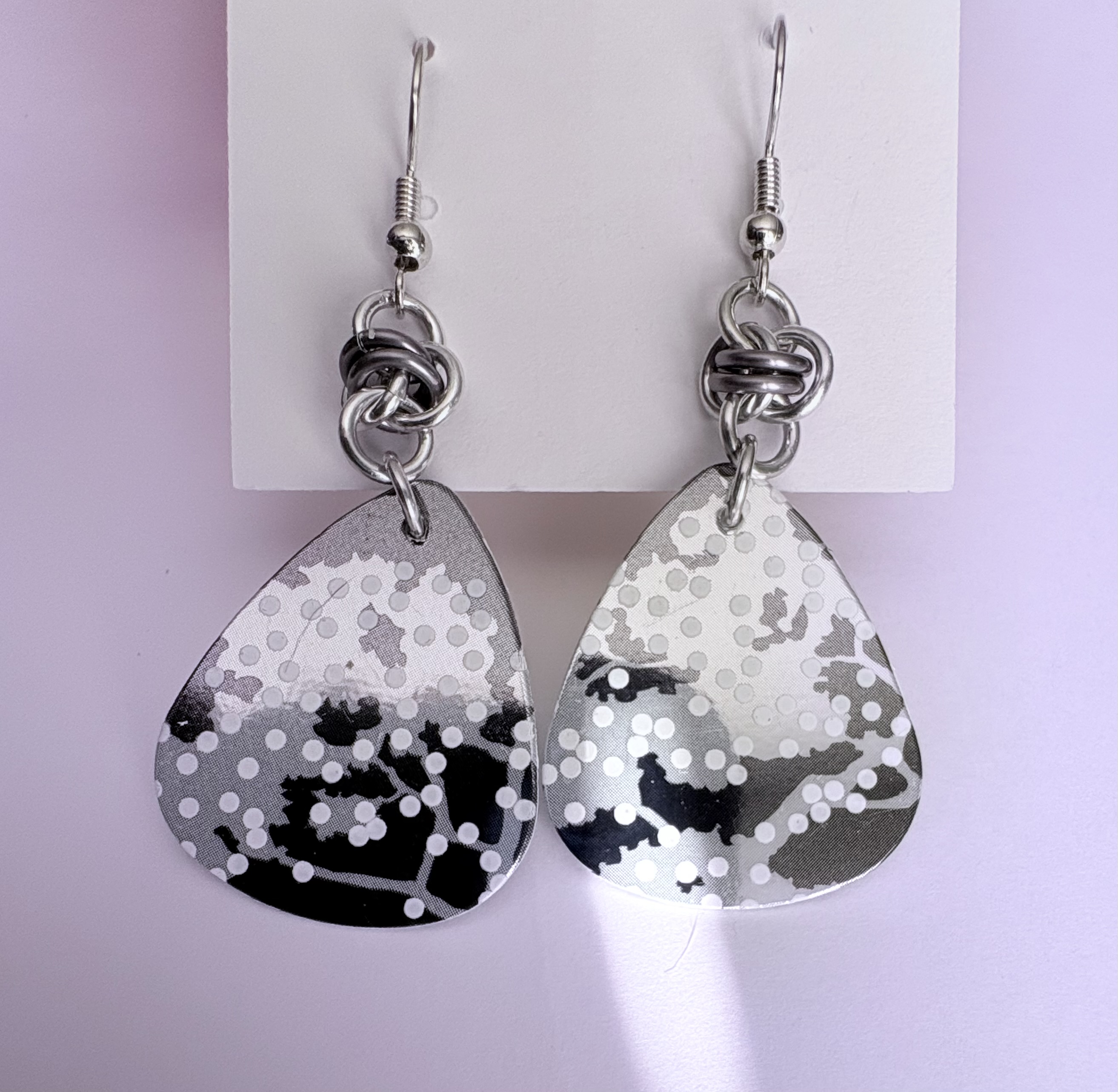 Silver and White Oriental Bonsai Tree Teardrop Earrings 