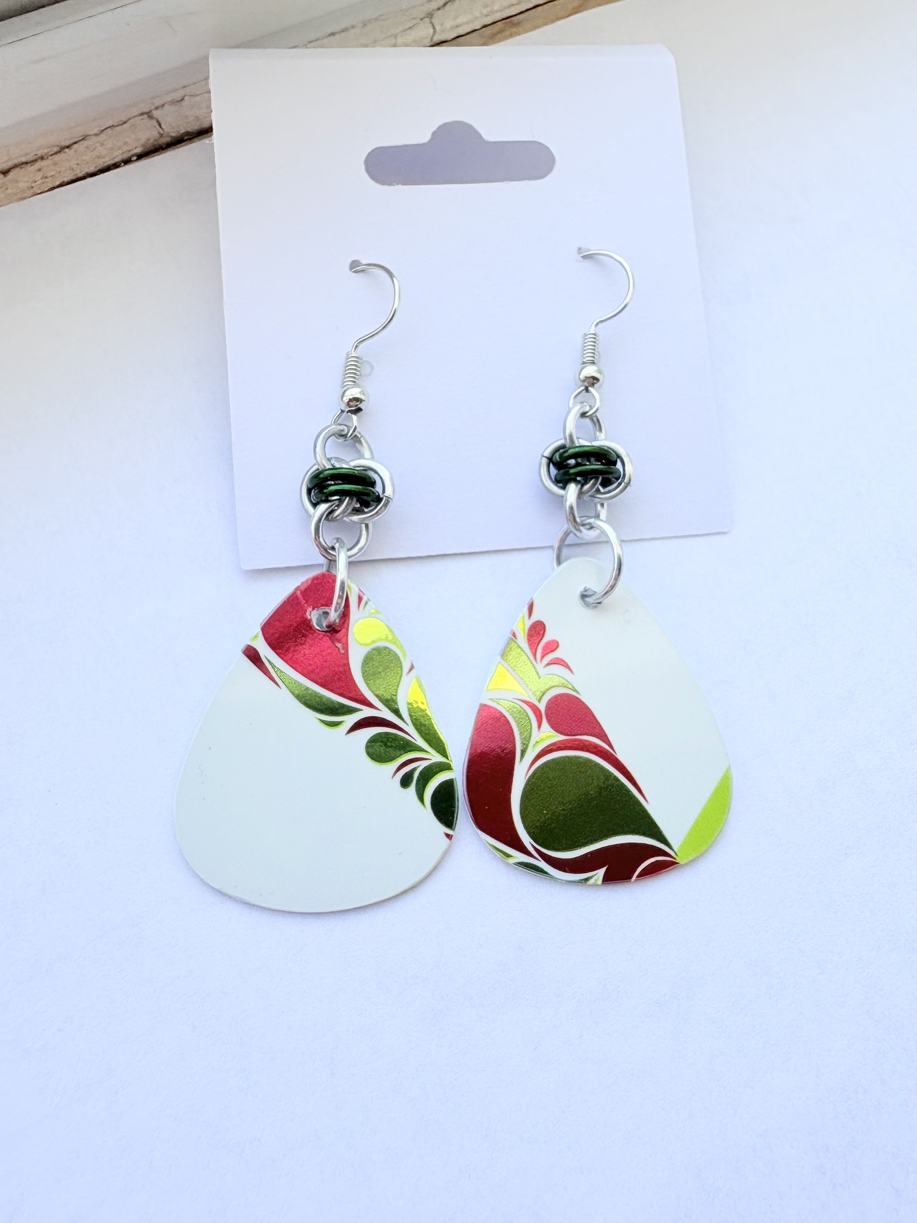 Red and Green foil Teardrop Earrings 