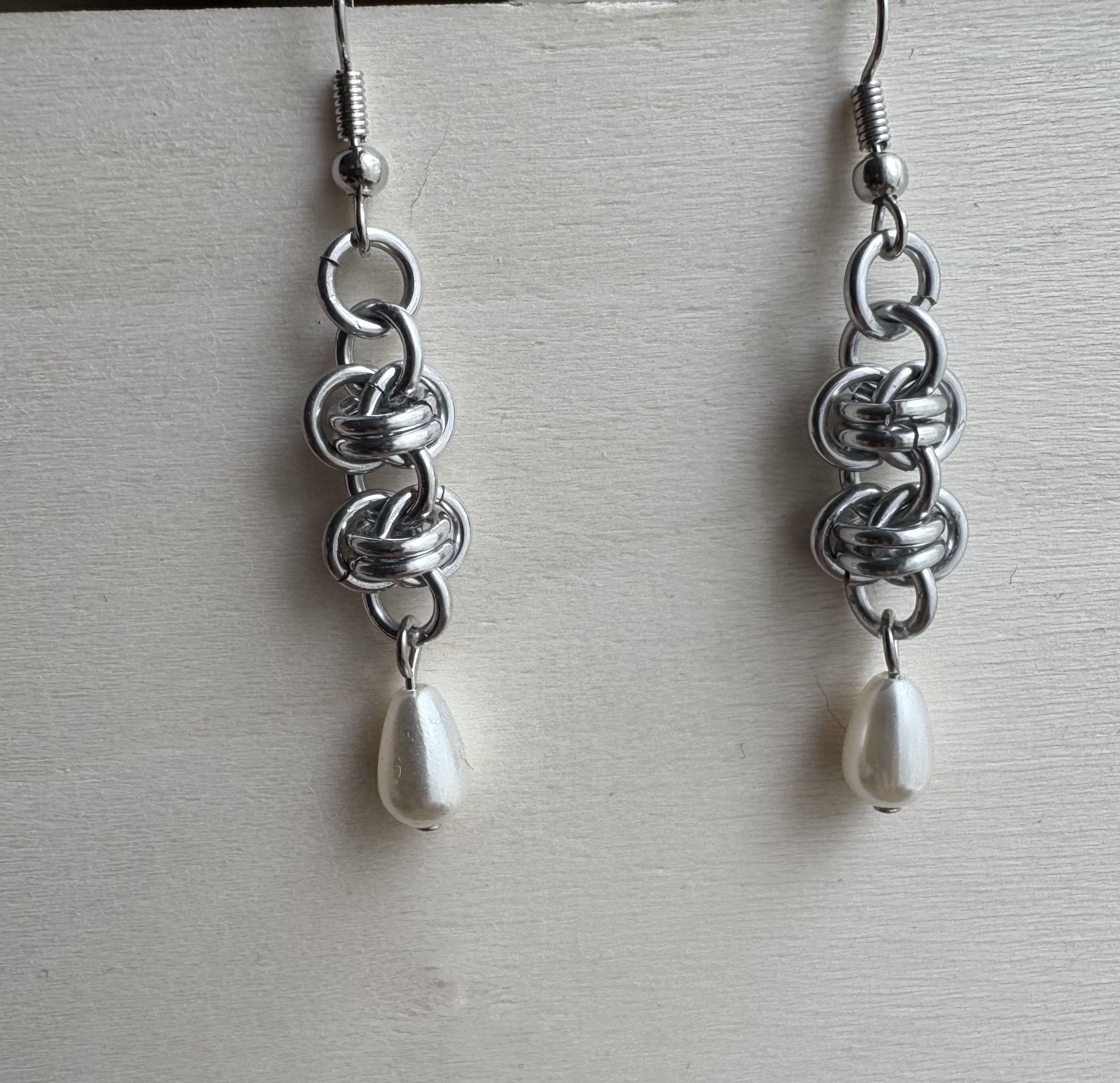 Barrel Weave Pearl Charm Earrings
