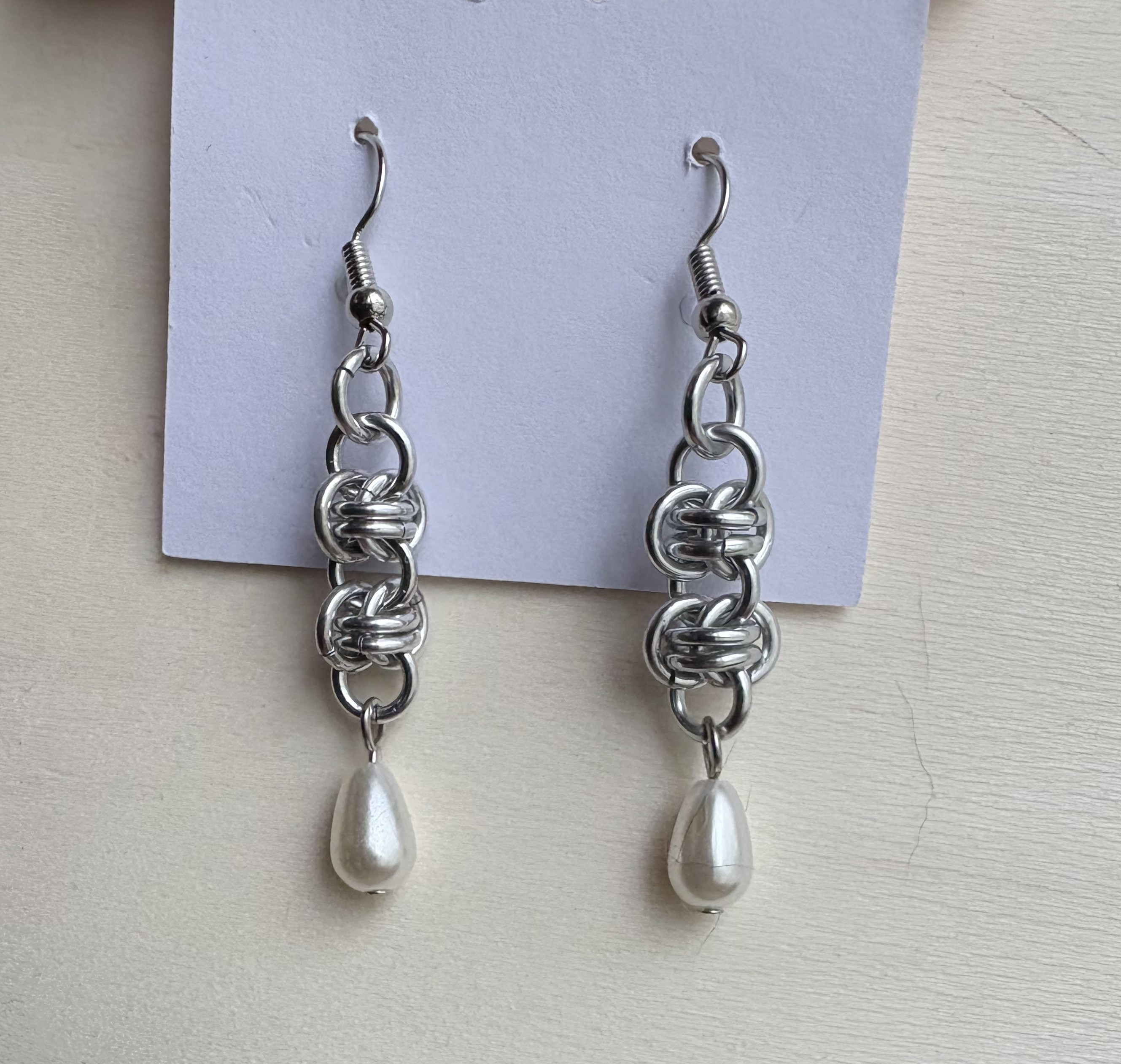 Barrel Weave Pearl Charm Earrings