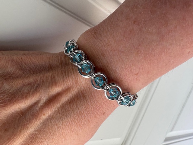 Light Aqua Captured Beaded Bracelet, 7.25"