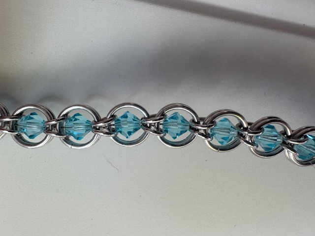 Light Aqua Captured Beaded Bracelet, 7.25"