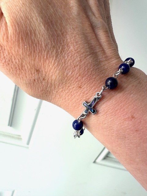 Single Decade Blue Beaded Rosary Bracelet