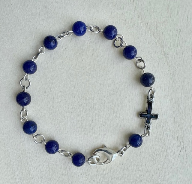 Single Decade Blue Beaded Rosary Bracelet