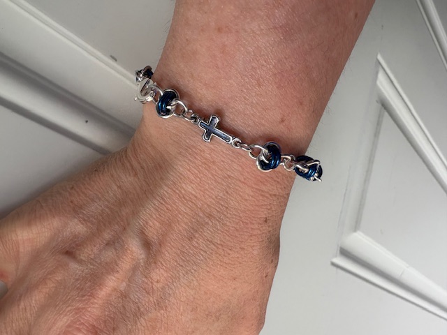 Single Decade Blue Barrel Weave Chainmaille Rosary Bracelet