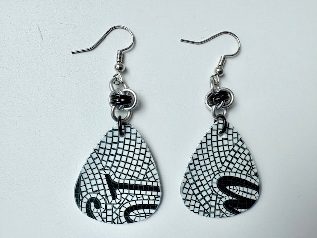 Black and White Mosaic Teardrop Earrings 