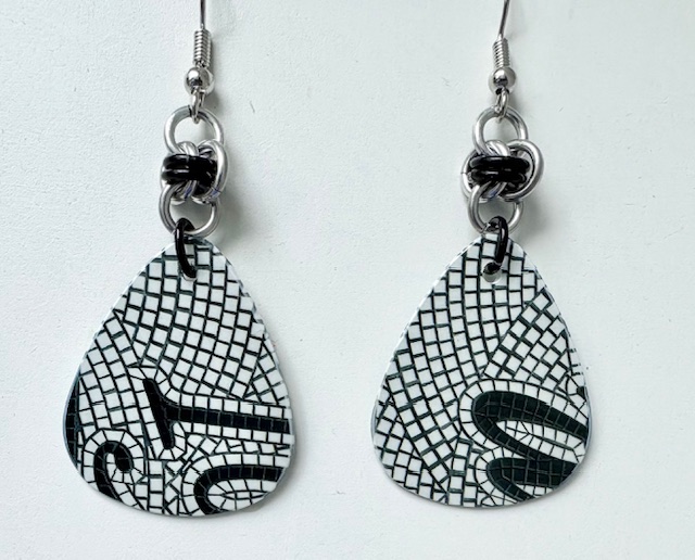 Black and White Mosaic Teardrop Earrings 