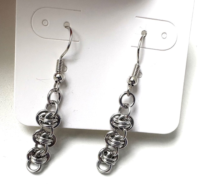 Tiny Silver Barrel Weave Chainmaille Earrings!