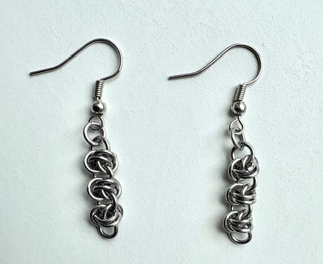 Tiny Silver Barrel Weave Chainmaille Earrings!