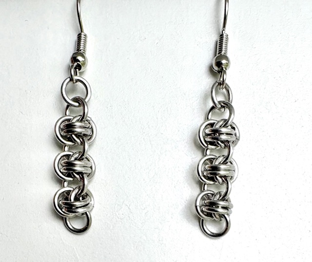 Tiny Silver Barrel Weave Chainmaille Earrings!