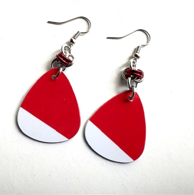 Red and White Teardrop Earrings 