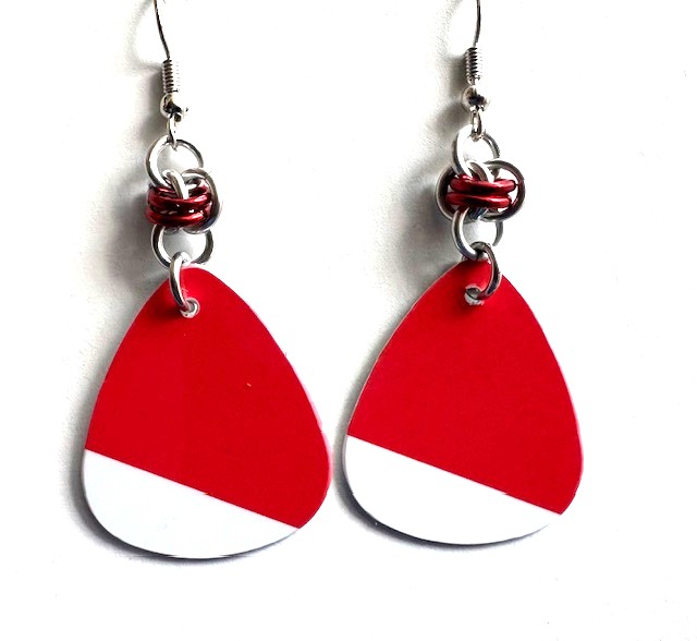 Red and White Teardrop Earrings 