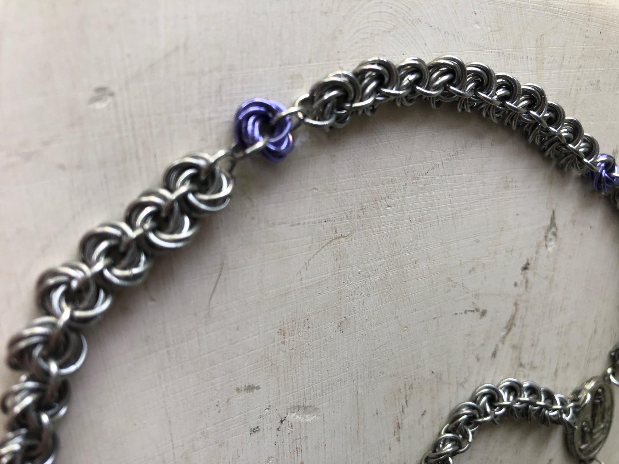 Handmade Chainmaille Rosary with St. Bernadette Medallion