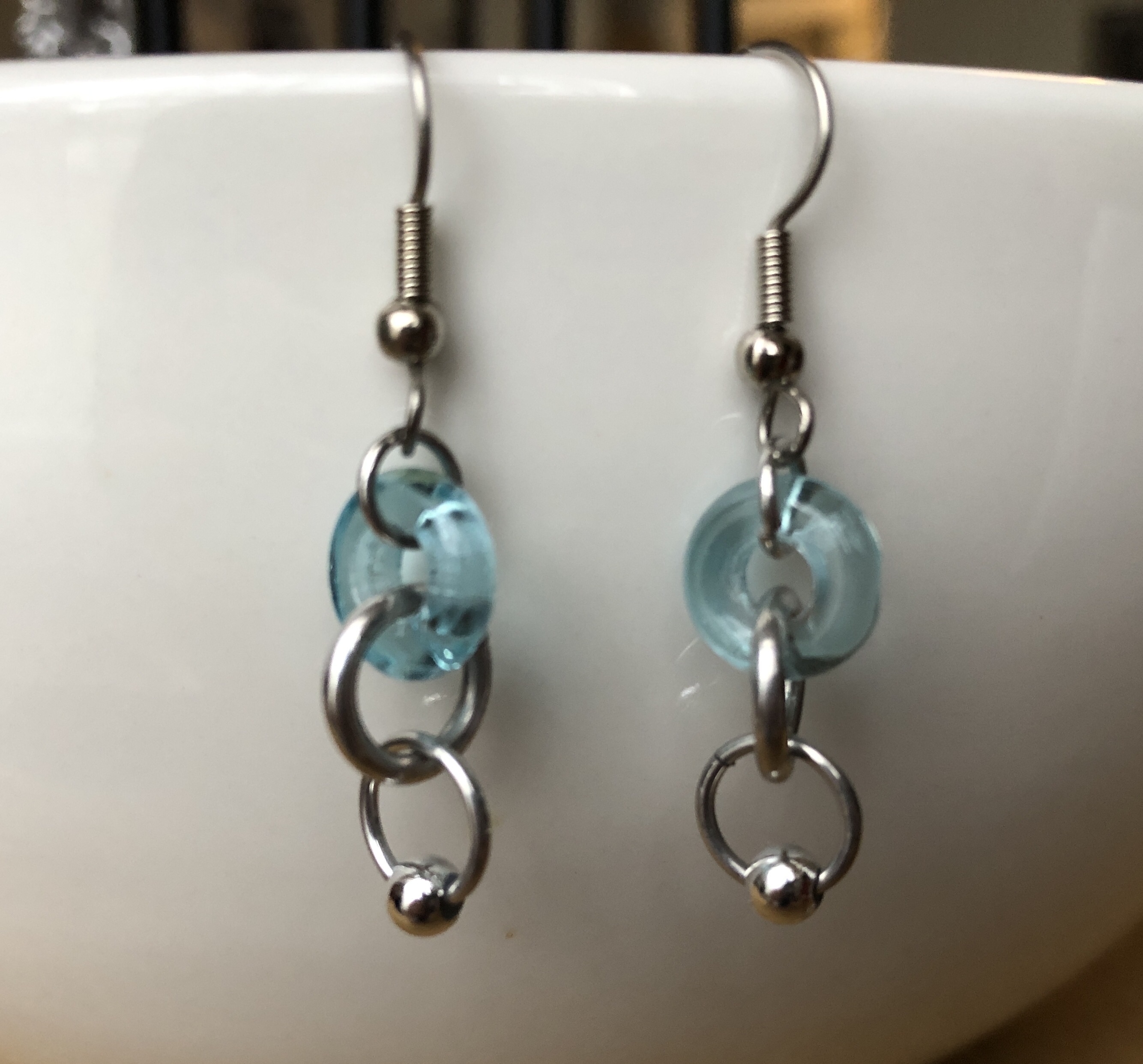 Blue Glass Beaded Chainmaille Earrings