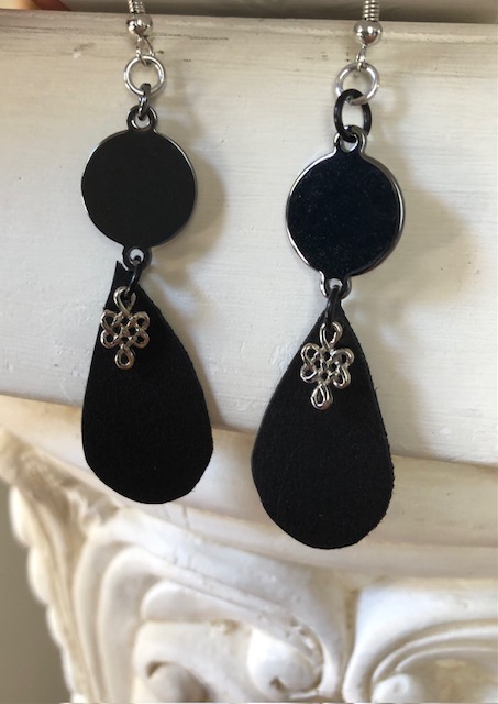 Faux Leather Teardrop Charm Earrings